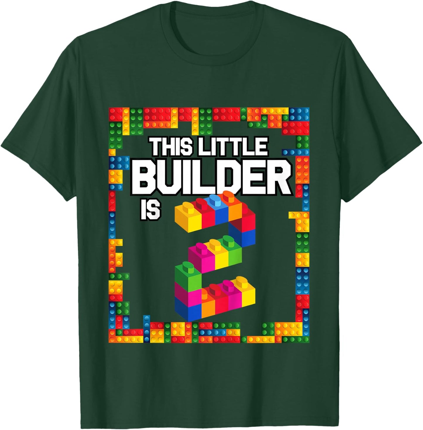 2 Year Old Building Blocks Birthday T Shirt Brick 2nd Gift T-Shirt - T-Shirt | Forest