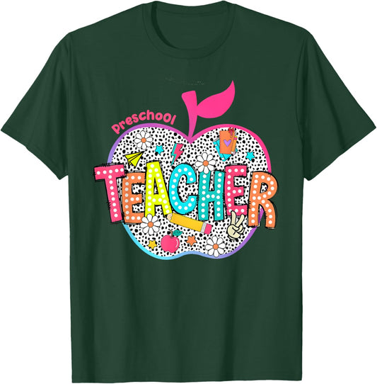 Preschool Teacher Flowers Retro Lightning Back To School Men Women Girls Kids T-Shirt - T-Shirt | Forest