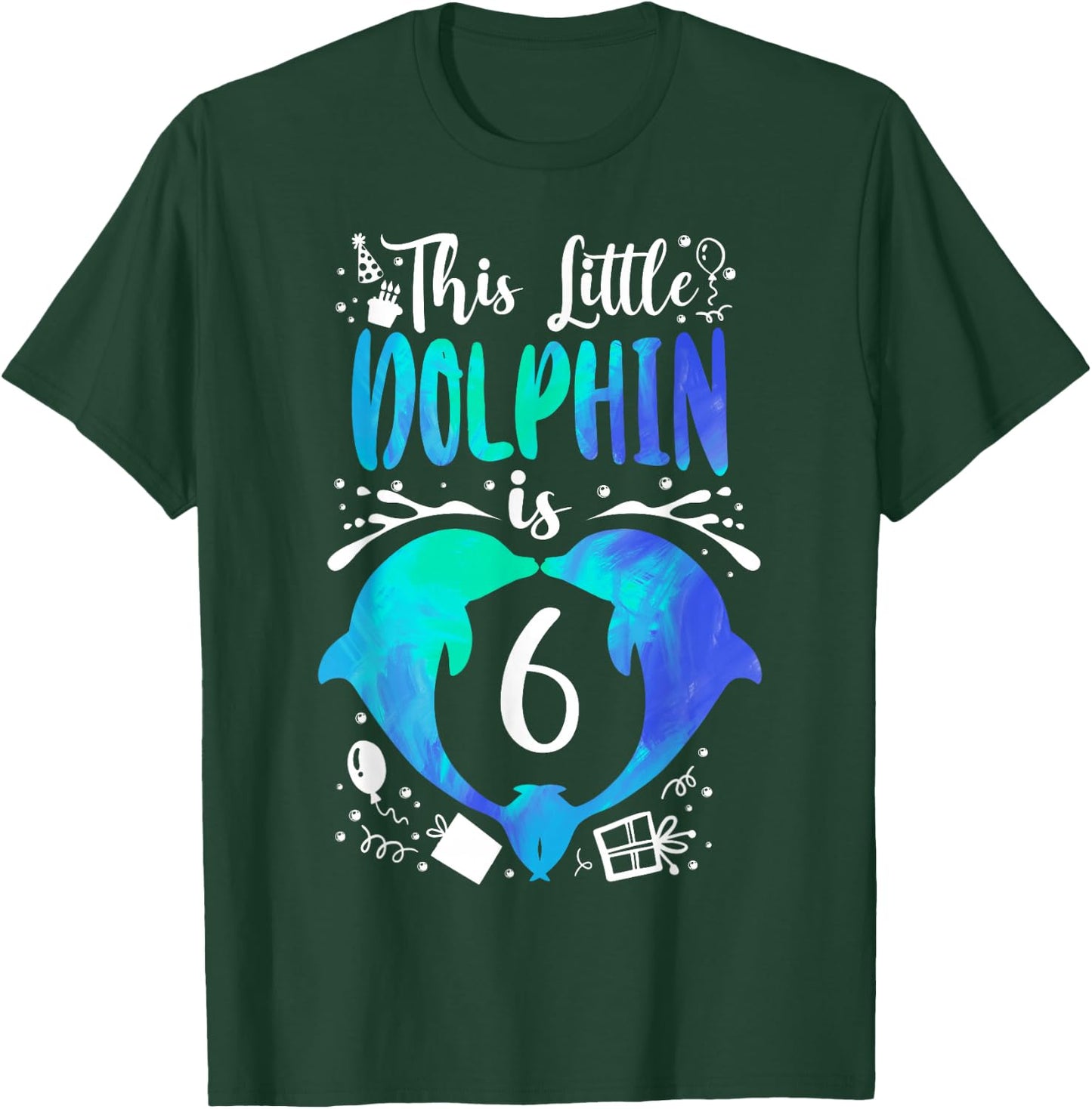 Dolphin 6th Birthday This Little Dolphin Is 6 T-Shirt - T-Shirt | Forest