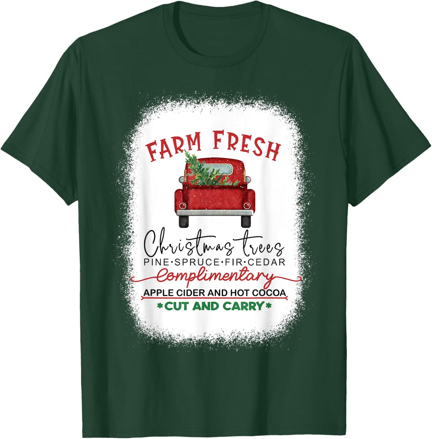 Farm Fresh Red Truck Christmas Tree Bleached T-Shirt - T-Shirt | Forest