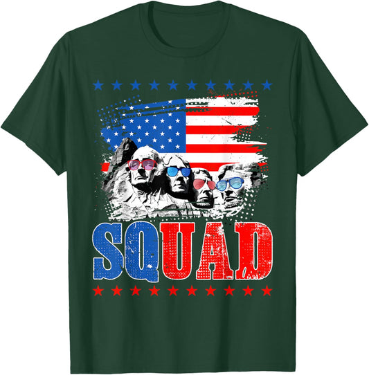 Retro Mount Rushmore 4th Of July Squad USA Independence Day T-Shirt - T-Shirt | Forest