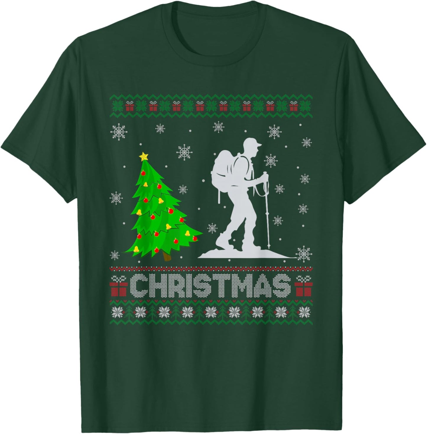Hiking Xmas Tree Lighting Ugly Christmas Sweater T-Shirt - T-Shirt | Forest