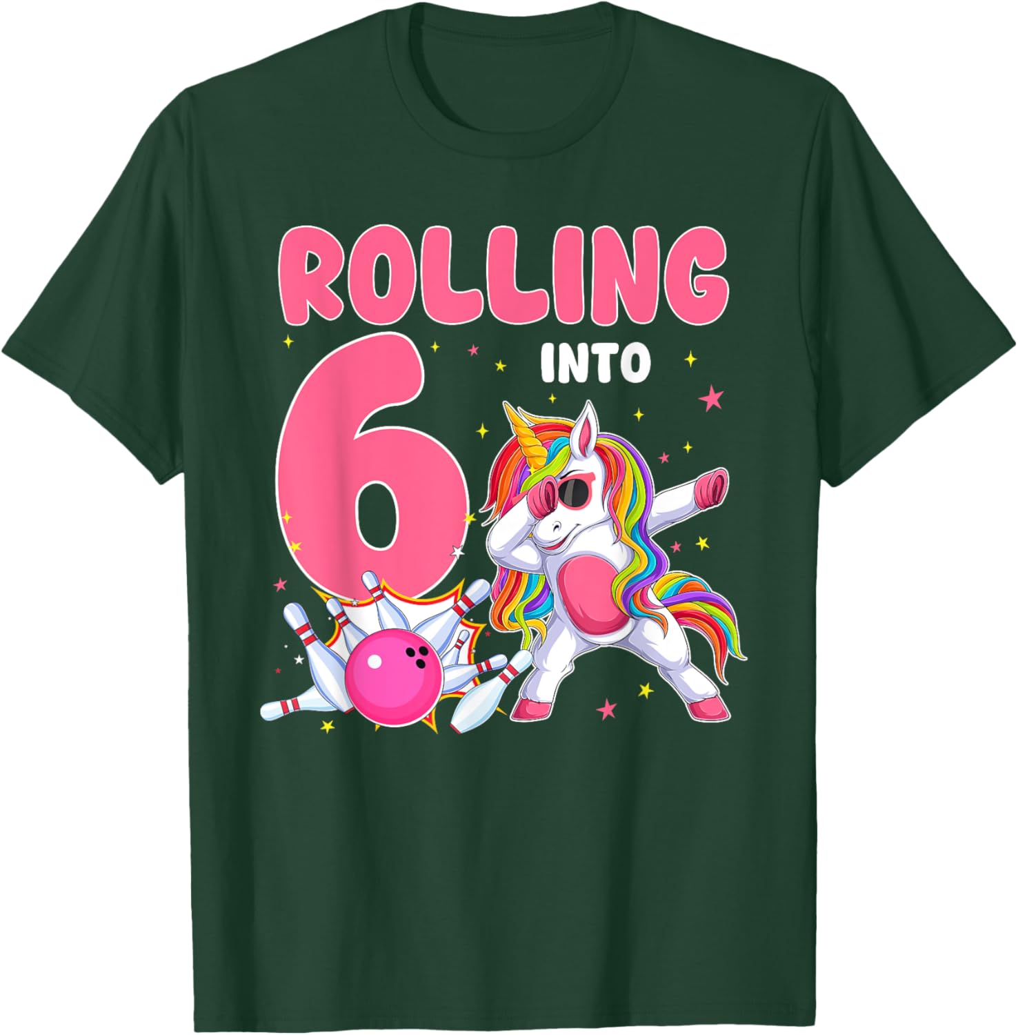 Rolling Into 6 6th Birthday Unicorn Bowling 6 Year Old T-Shirt - T-Shirt | Forest