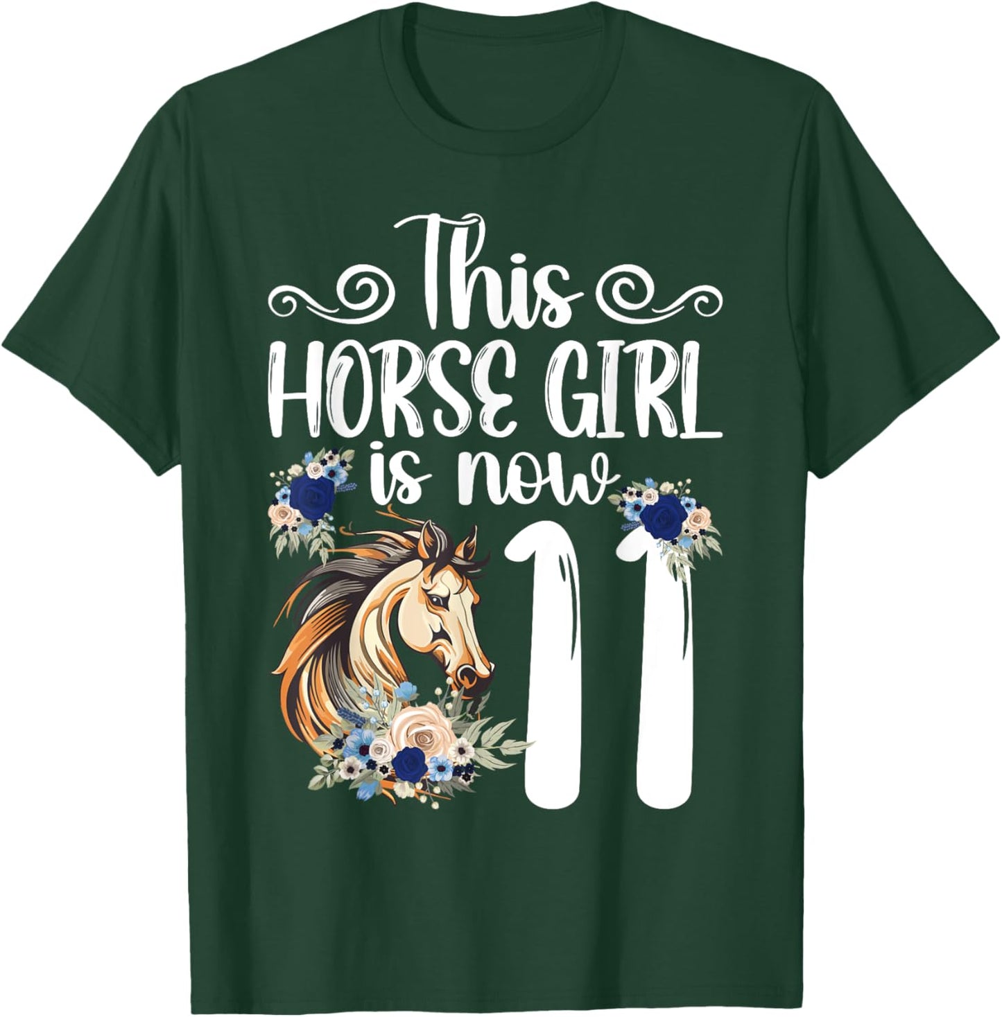 11th Horse Birthday Party 11 Year Old Girl Horses Birthday T-Shirt - T-Shirt | Forest