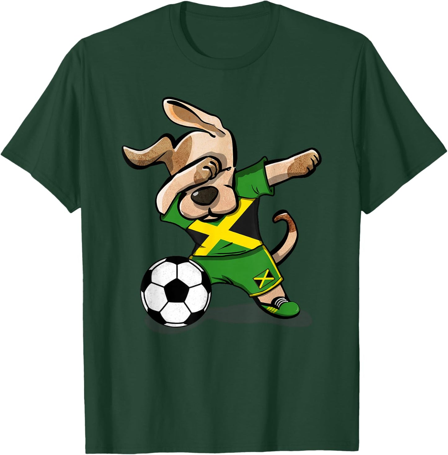 Dabbing Dog Jamaica Soccer Jamaican Flag Football Lover Gift T-Shirt - T-Shirt | Forest