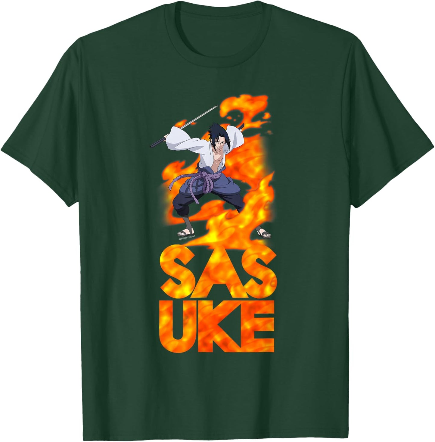 Naruto Shippuden Sasuke Stacked Flame Type Anime T-Shirt - T-Shirt | Forest