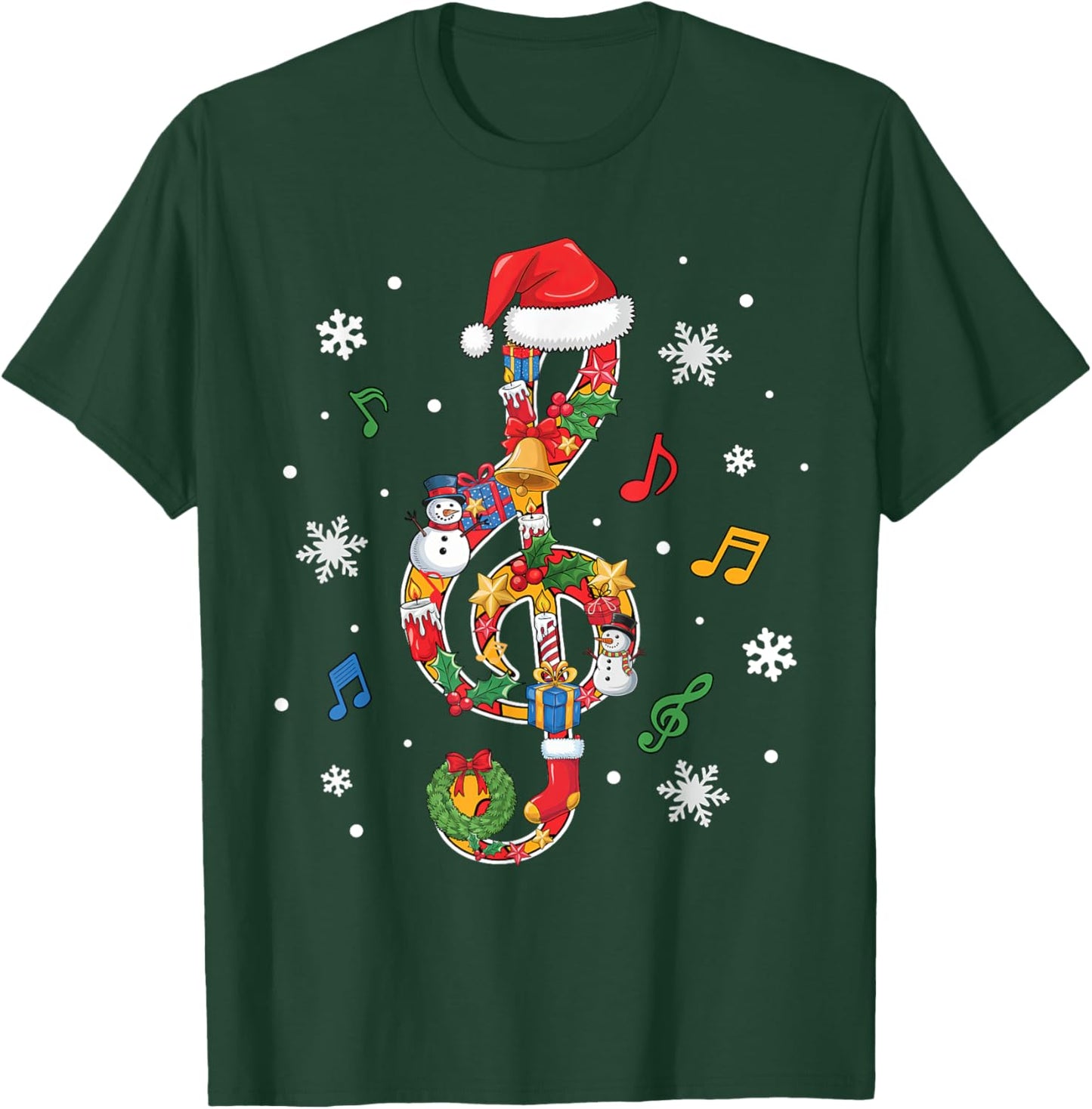 Merry Christmas Musical Note Music Lover Kids Music Teachers T-Shirt - T-Shirt | Forest