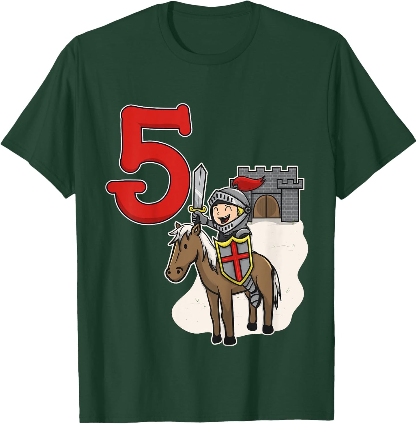 Knight 5th Birthday - Castle and Number 5 T-Shirt - T-Shirt | Forest
