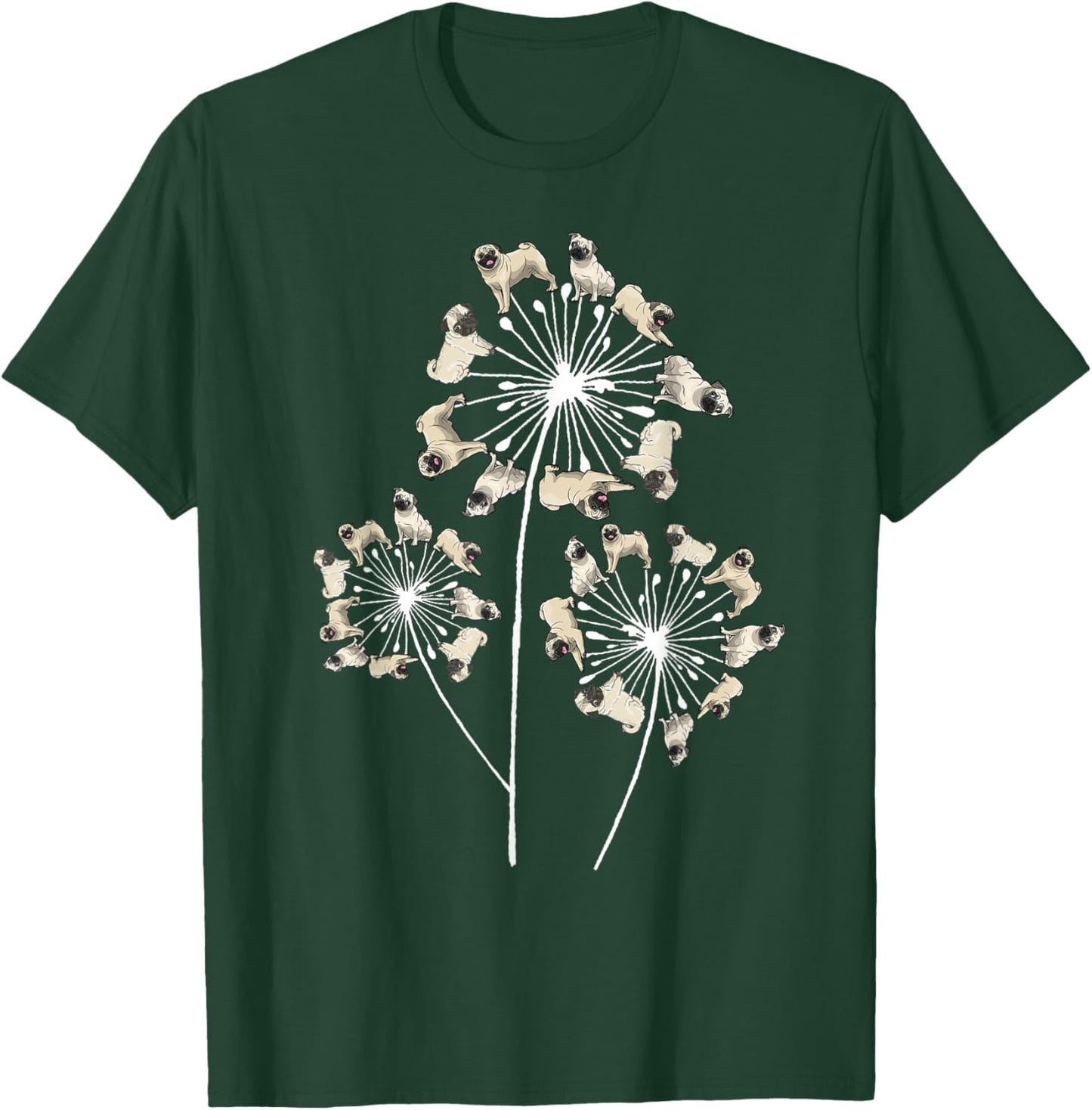 Funny Pug Gift Women Cool Flower Dog Dandelion Lover T-Shirt - T-Shirt | Forest