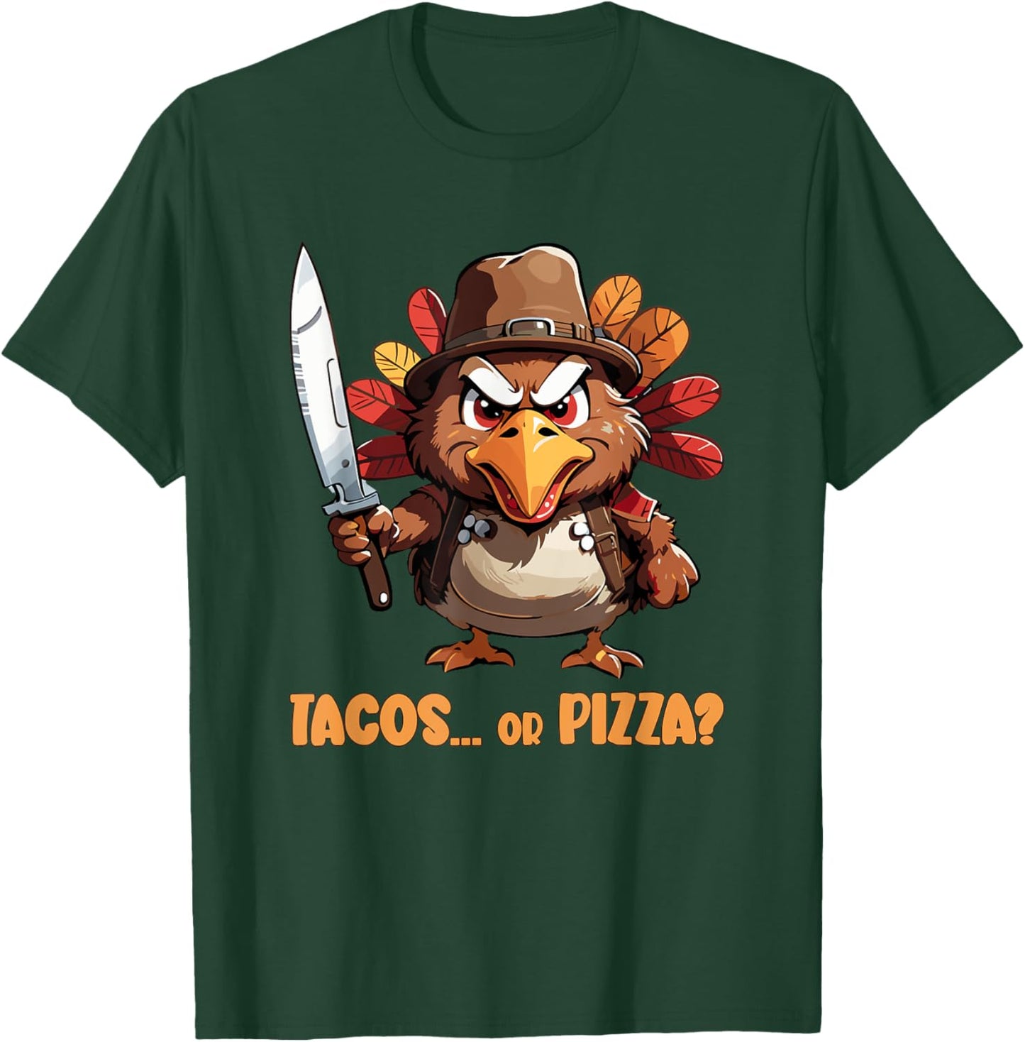 Funny Thanksgiving Turkey Asking Eat Tacos or Pizza Cool T-Shirt - T-Shirt | Forest