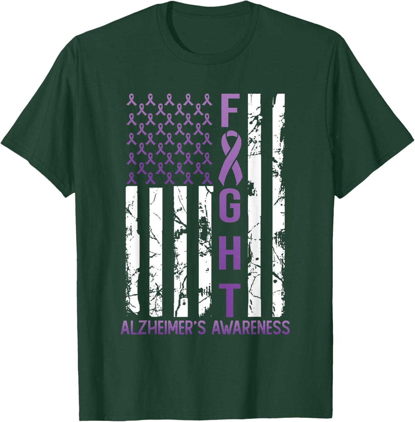 Alzheimer's Awareness Month Day USA Flag Ribbon Purple T-Shirt - T-Shirt | Forest