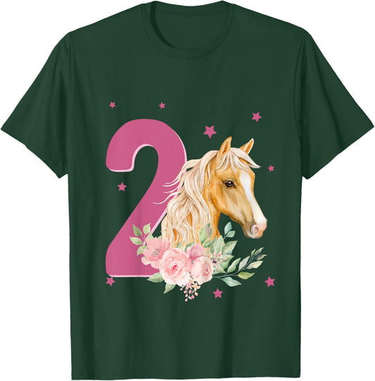 Kids 2nd Birthday Horse 2 Years Old Two Finally 2 Birthday Girl T-Shirt - T-Shirt | Forest