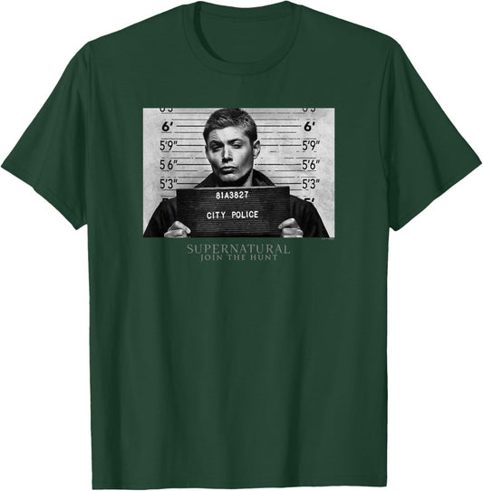 Supernatural Dean Winchester City Police Mugshot Portrait T-Shirt - T-Shirt | Forest