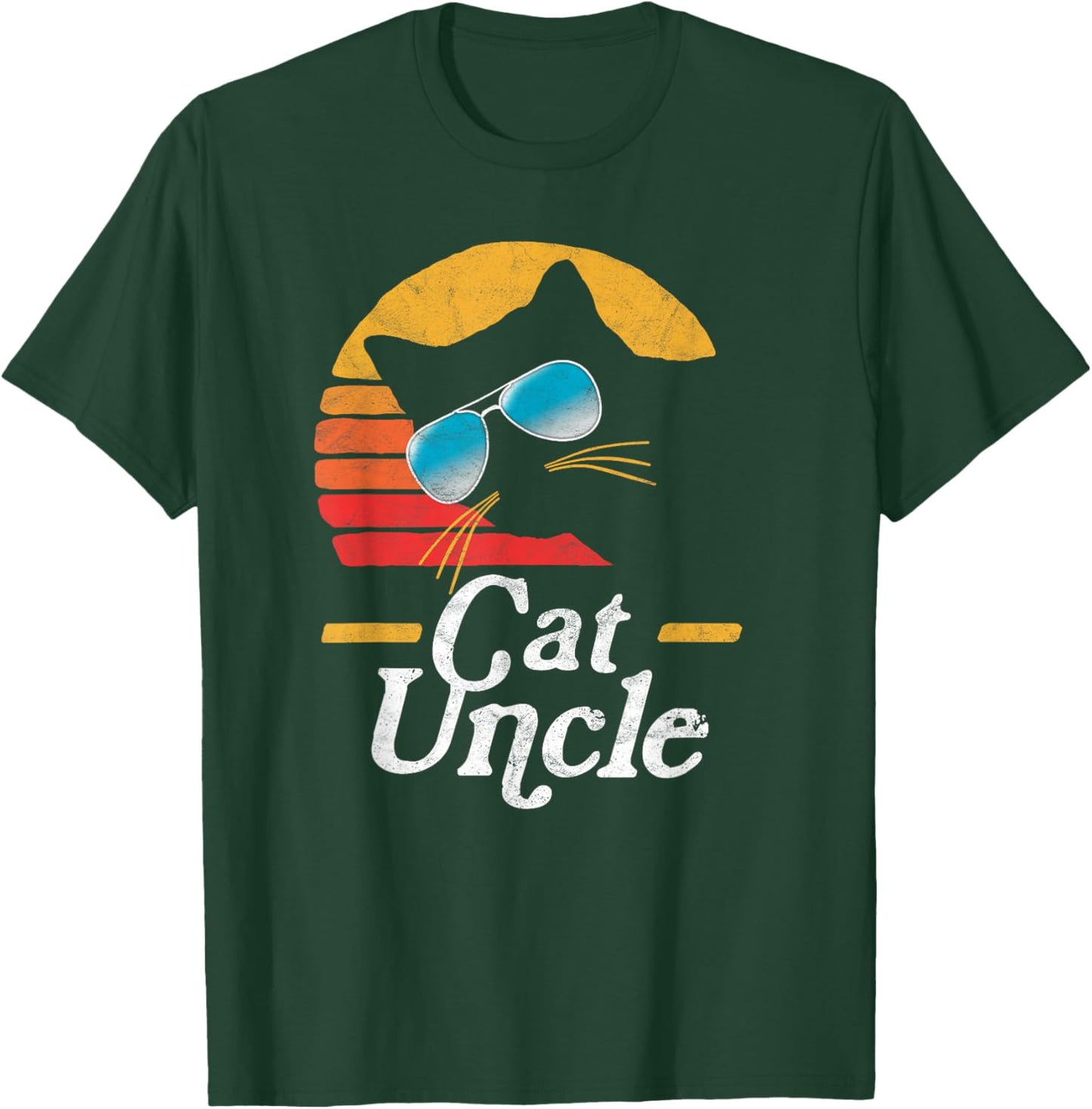 Cat Uncle Vintage 80s Style Cat Retro Sunglasses Distressed T-Shirt - T-Shirt | Forest