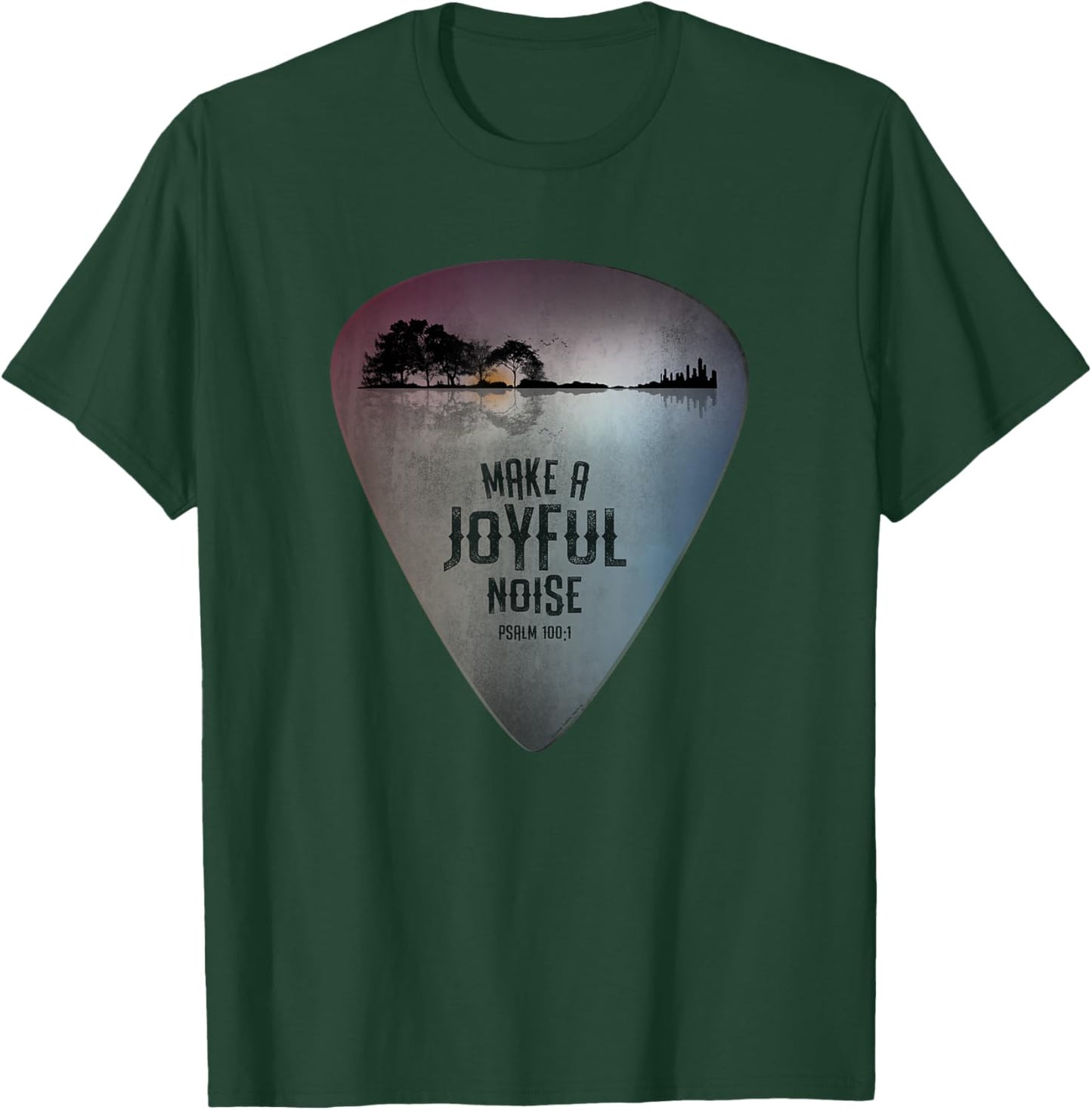 Guitar Lake Reflections Make a Joyful Noise Bible Verse T-Shirt - T-Shirt | Forest