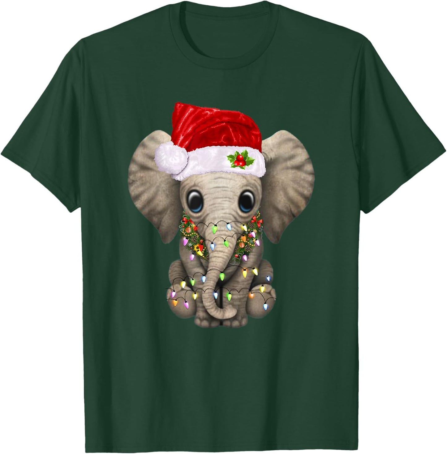 Cute Elephant Christmas Light Funny Elephant Lover Xmas Gift T-Shirt - T-Shirt | Forest