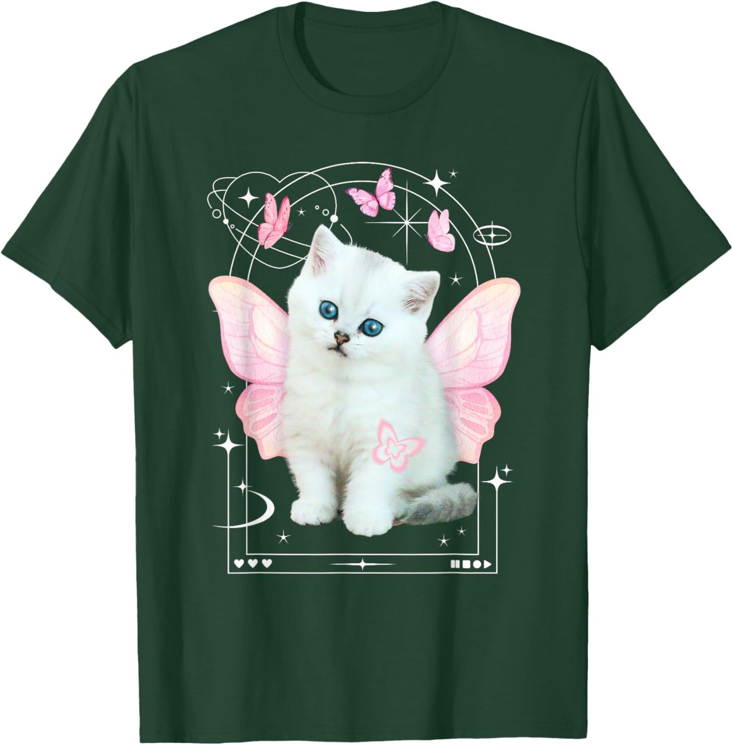 Cute y2k Aesthetic Cat Butterfly Fairy Cyber 2000s Graphic T-Shirt - T-Shirt | Forest