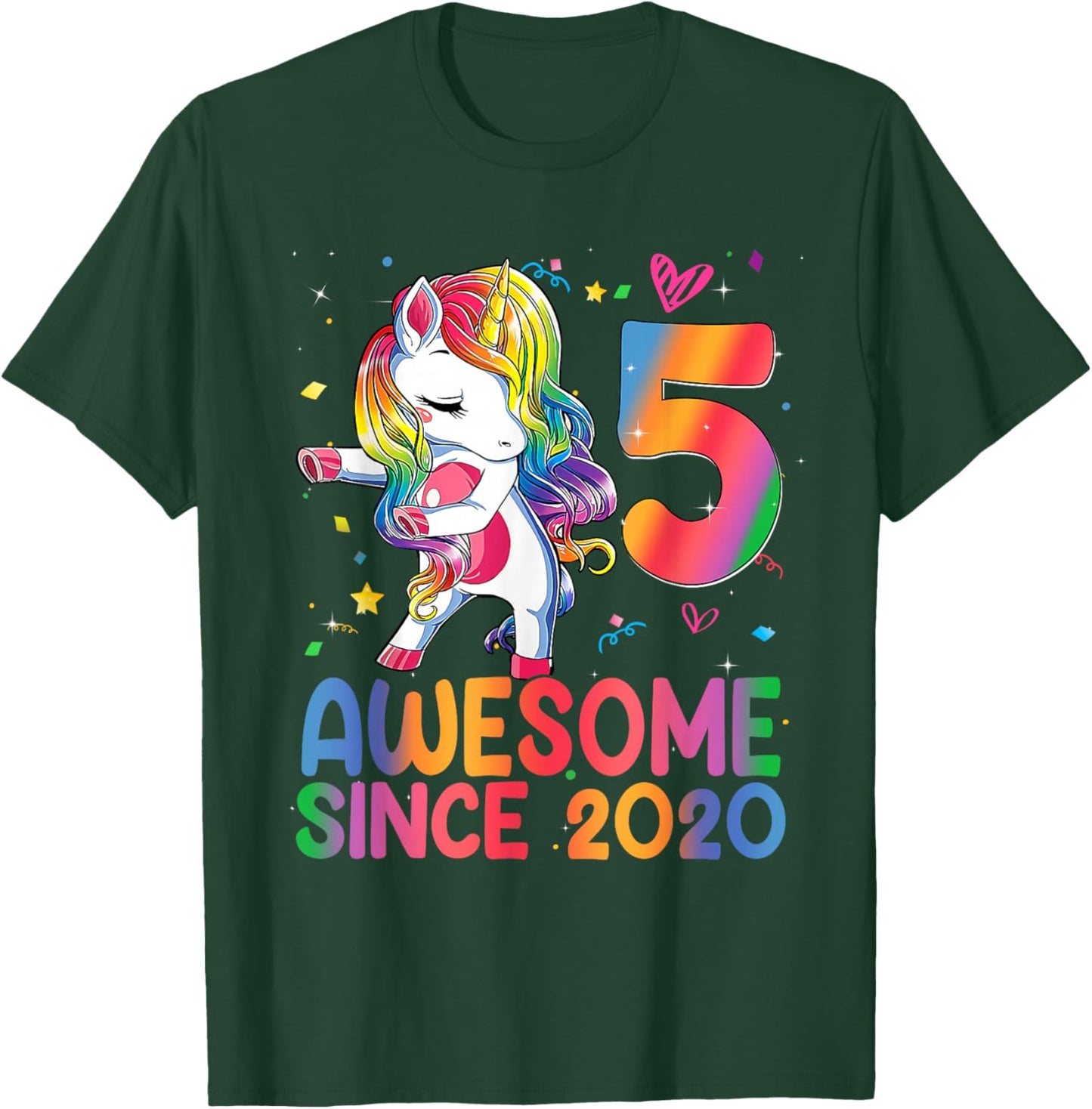Awesome Since 2020 Unicorn 5th Birthday Gifts Girls Teens T-Shirt - T-Shirt | Forest