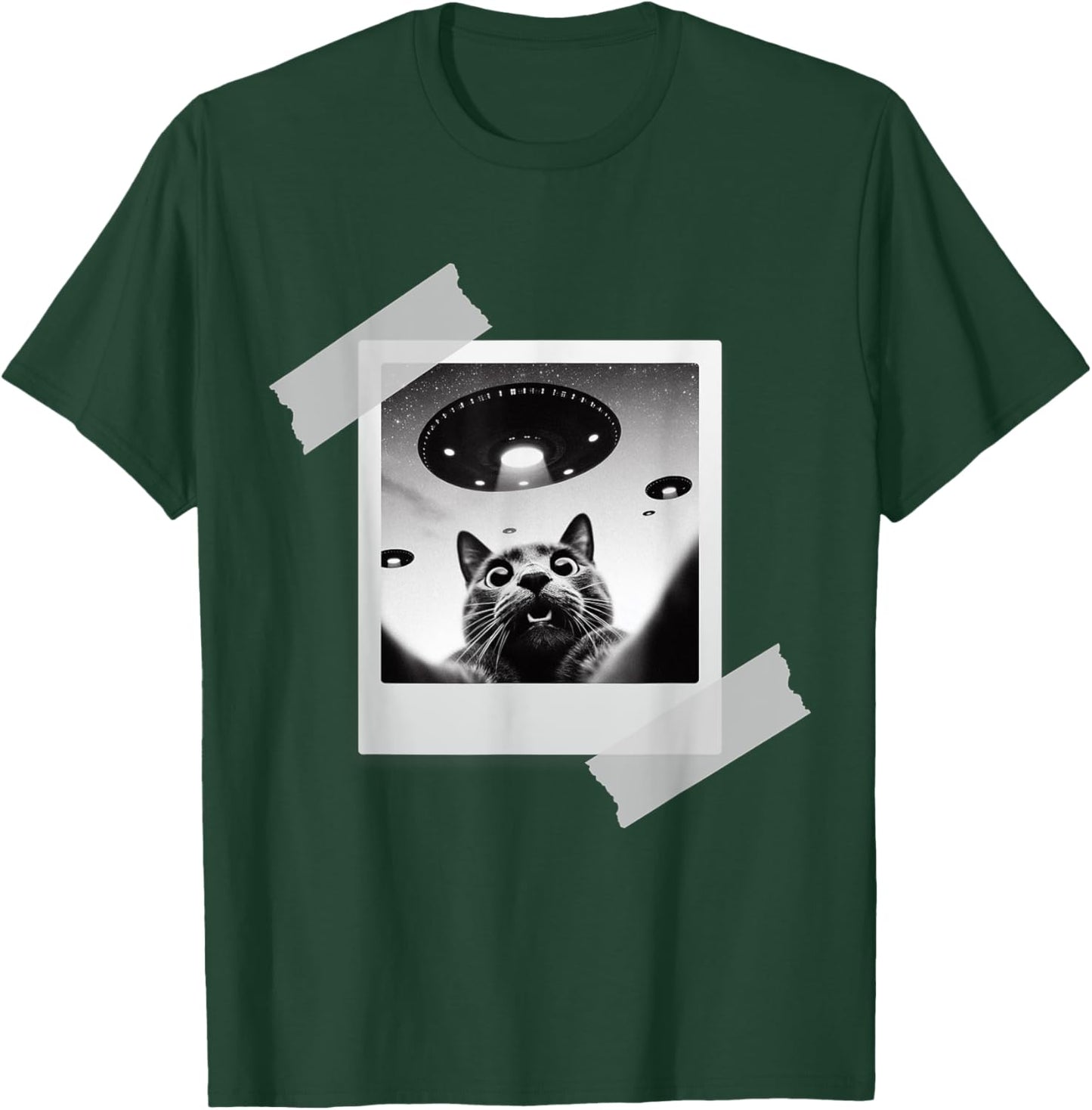 Cat Selfie With Alien UFO Funny Cat Gifts Women Kids T-Shirt - T-Shirt | Forest