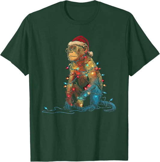 Funny Monkey Christmas Graphics Animal Lights Lover T-Shirt - T-Shirt | Forest
