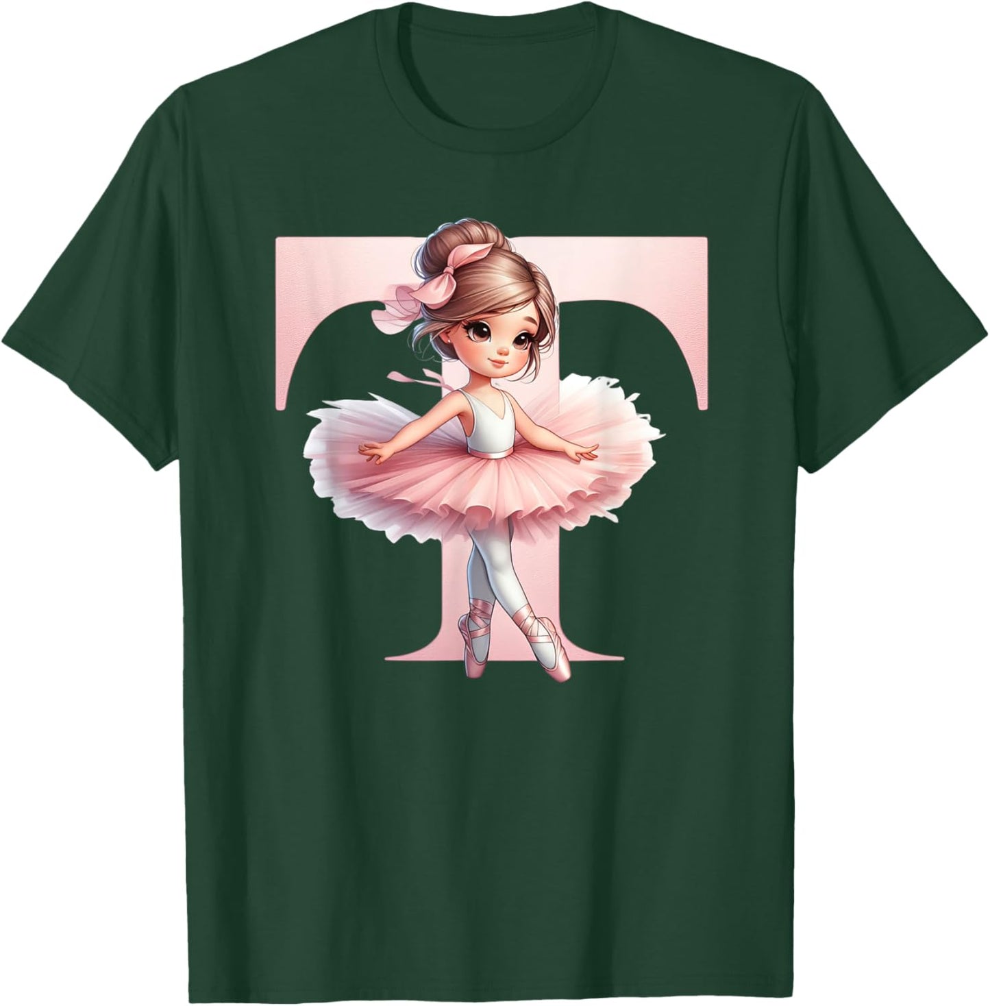 Ballerina Girl Dancing Name First Letter T Girly Tutu Ballet T-Shirt - T-Shirt | Forest