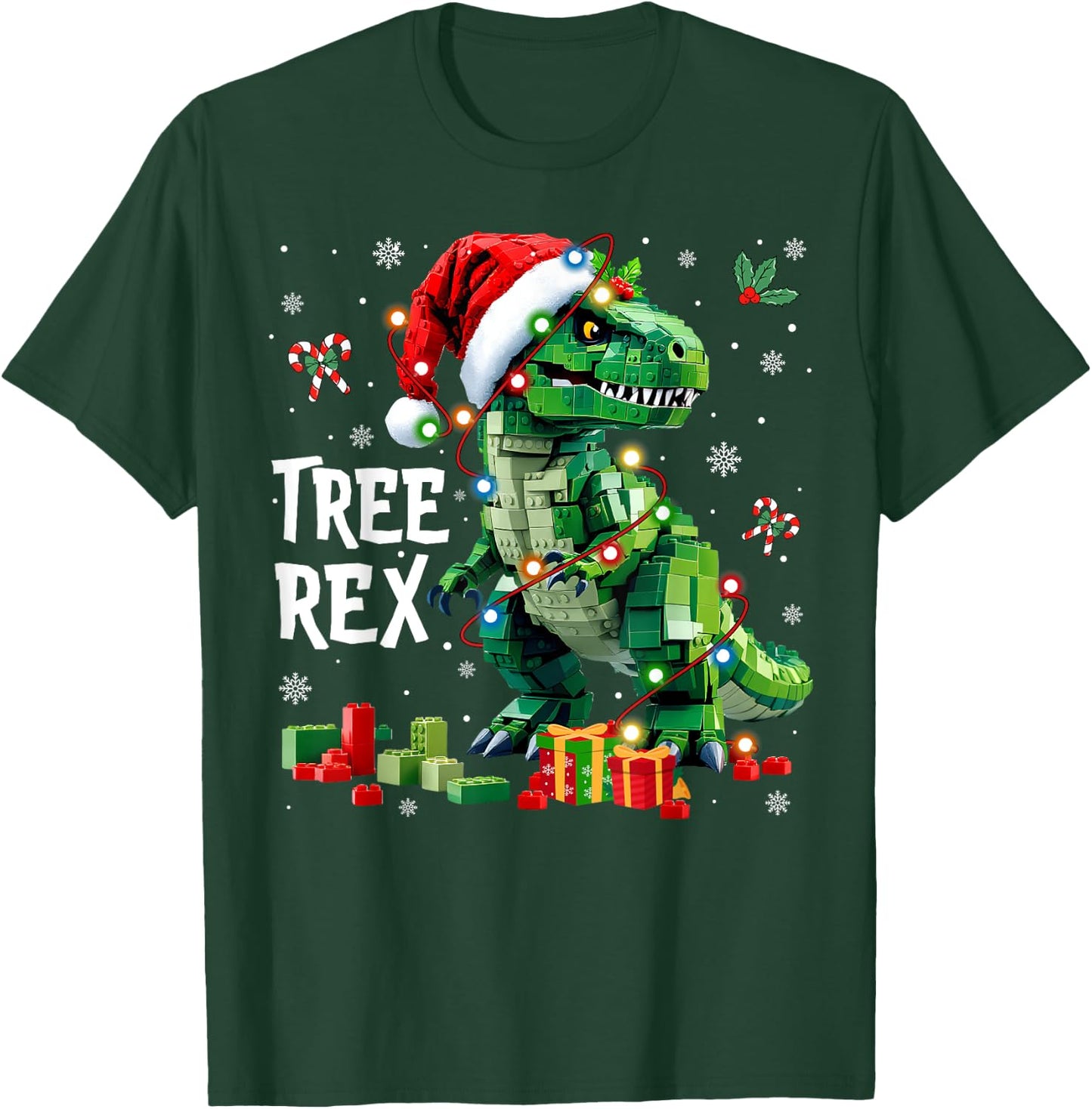Christmas Builder Block Brick Building Dinosaur Boys T-Shirt - T-Shirt | Forest