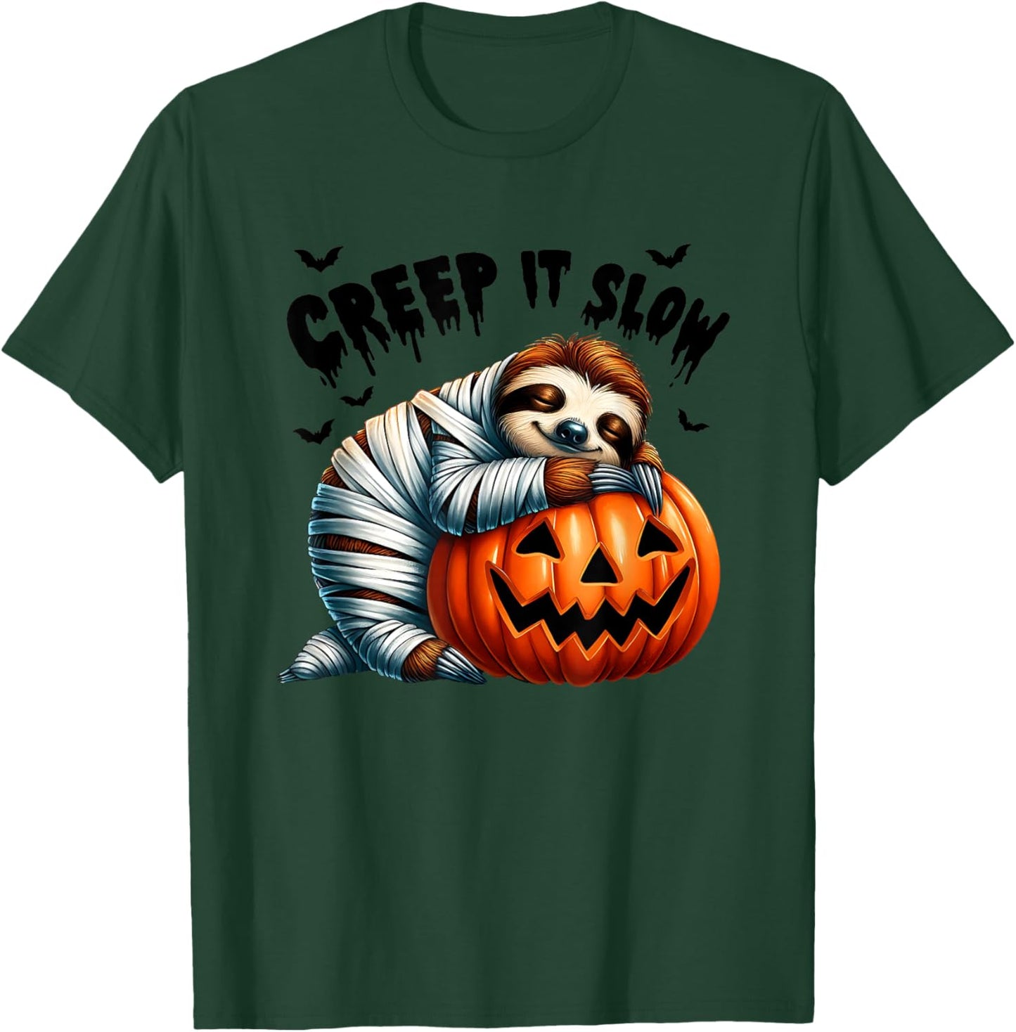 Creep It Slow Cute Sloth Mummy Jack O Lantern Halloween T-Shirt - T-Shirt | Forest