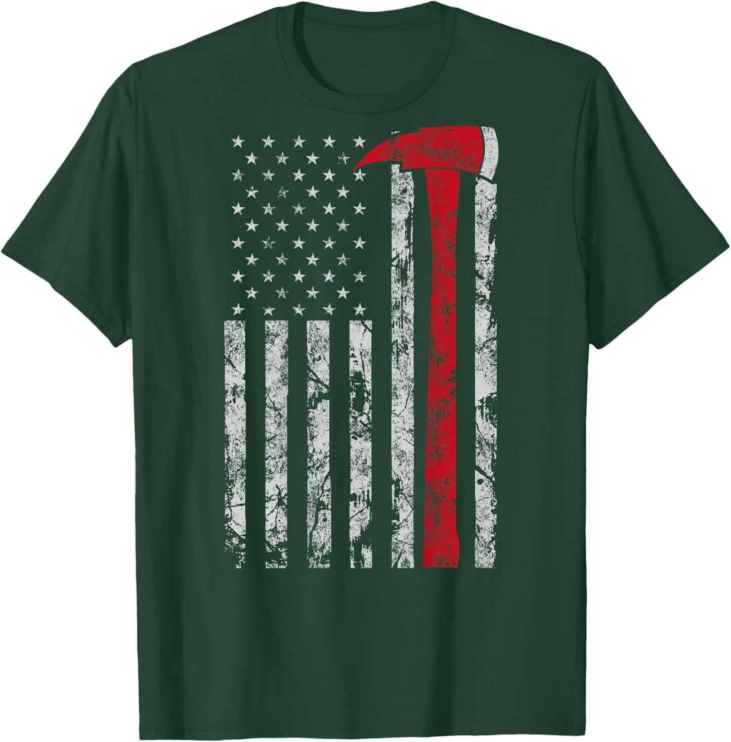 Thin red line Axe American Flag Patriot Firefighter Gift T-Shirt - T-Shirt | Forest