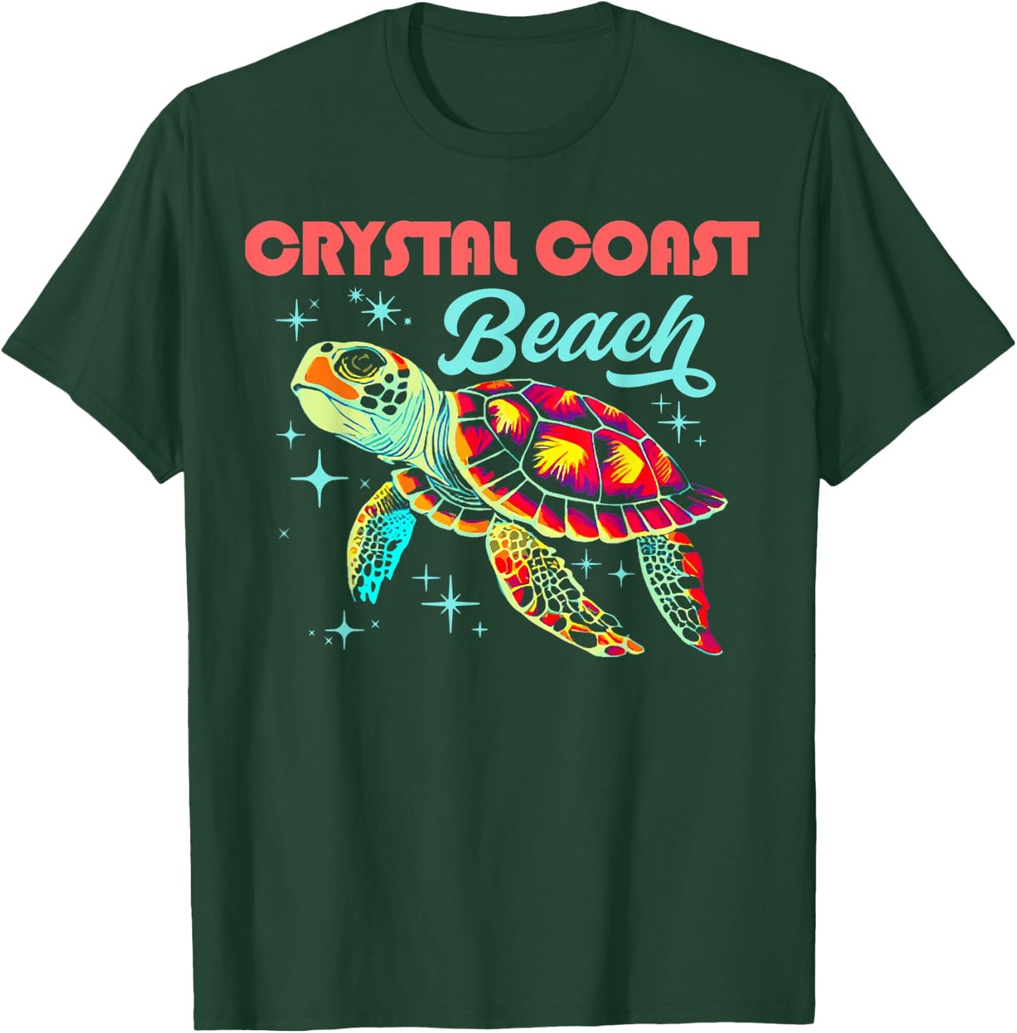 Crystal Coast Beach NC Artistic Sea Turtle Retro Women Kids T-Shirt - T-Shirt | Forest