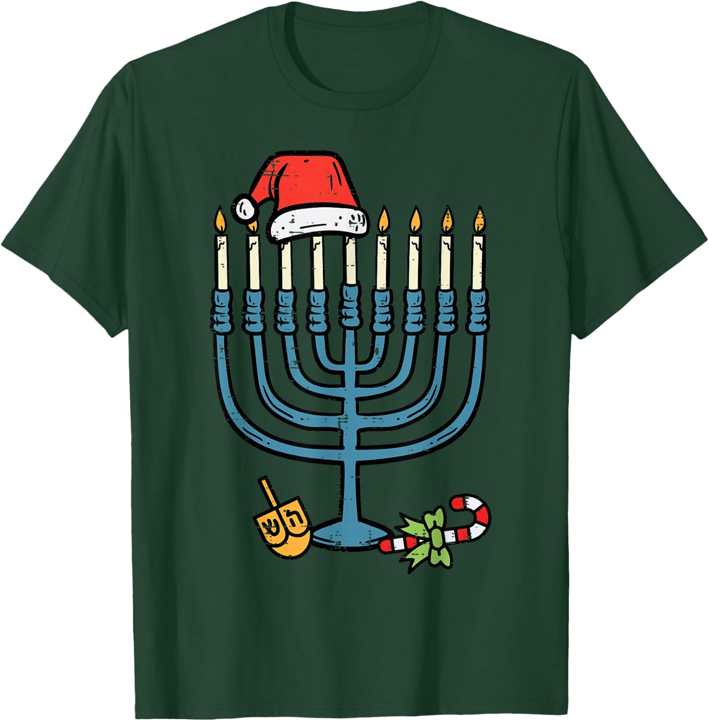 Christmas Hat Menorah Jew Hanukkah Chanukah Men Women Kids T-Shirt - T-Shirt | Forest