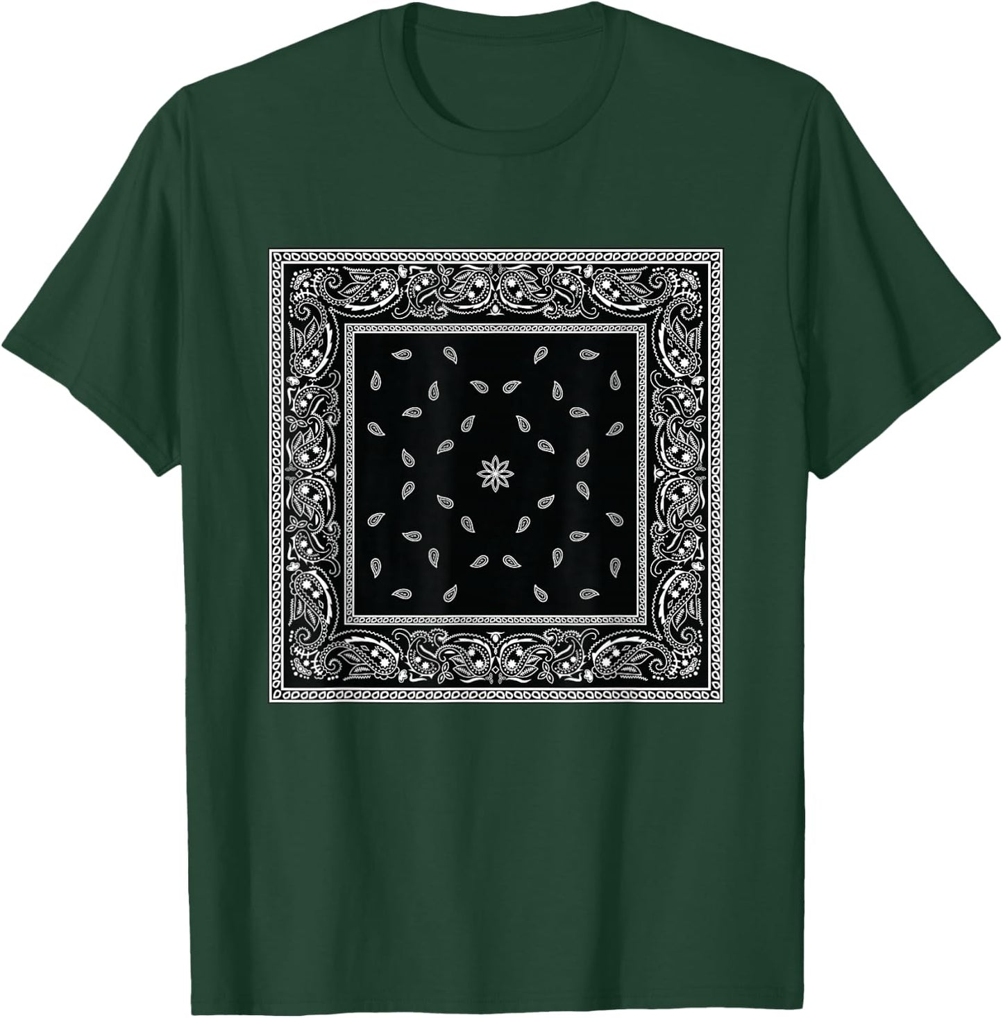 Men's Black White Bandana Print Black Paisley Pattern T-Shirt - T-Shirt | Forest