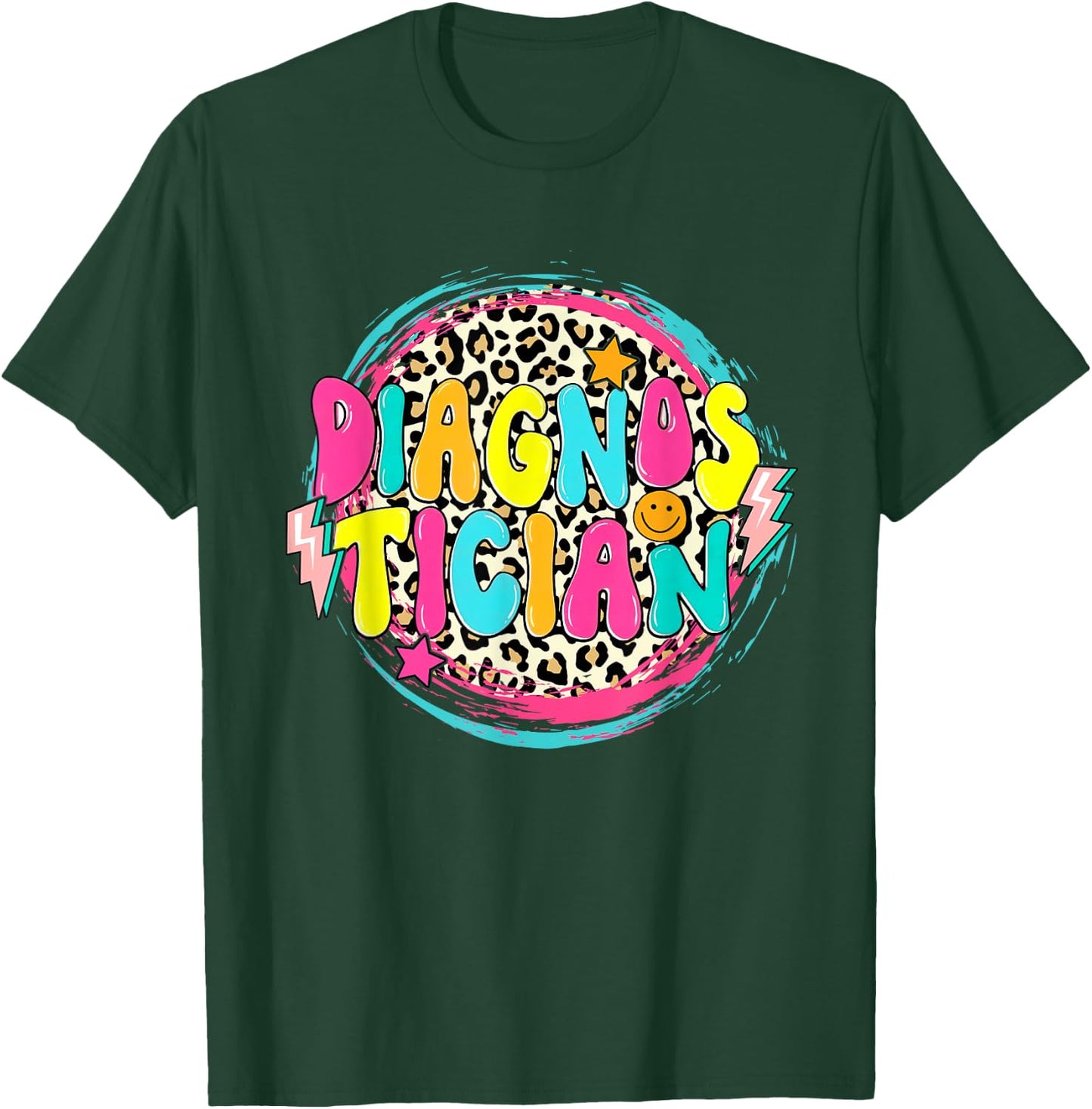 Retro Groovy Educational Diagnostician Leopard Circle T-Shirt - T-Shirt | Forest