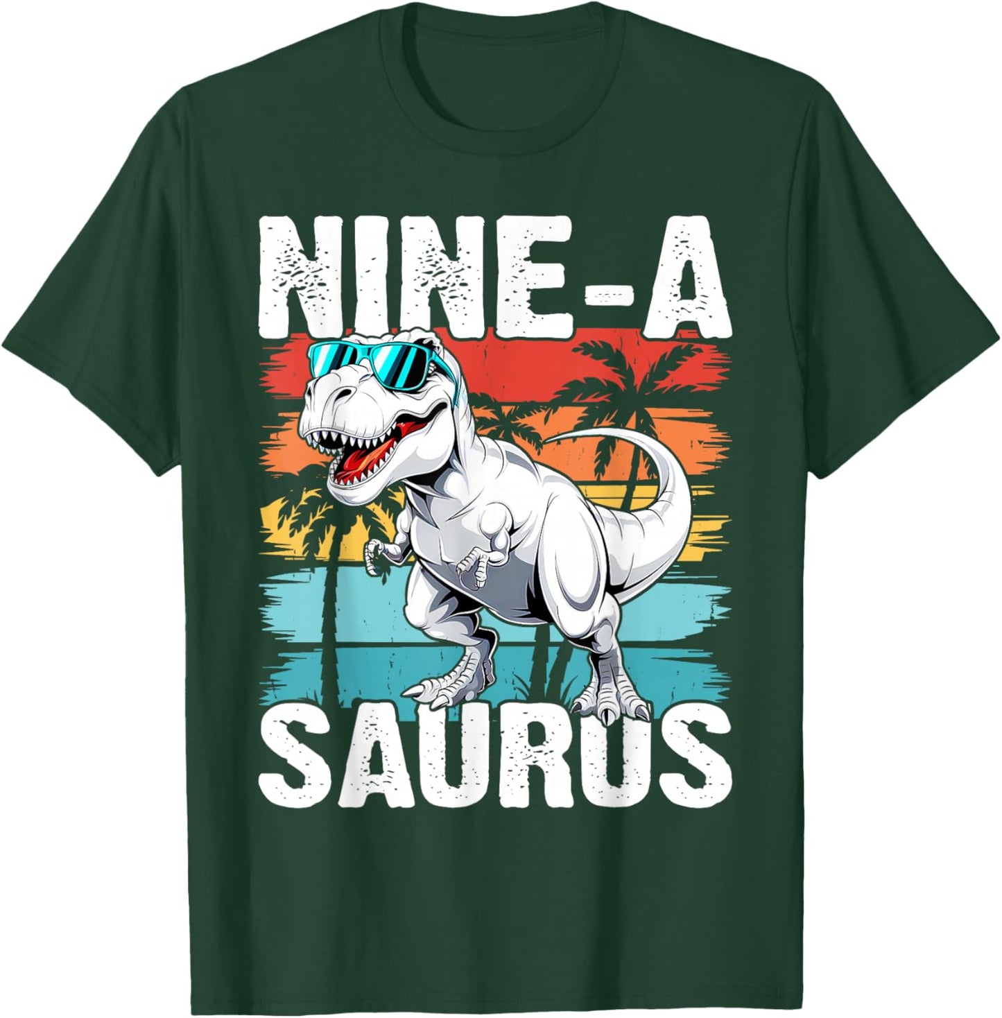 Kids 9 Year Old Dinosaur Birthday 9th T Rex Dino Nine Saurus T-Shirt - T-Shirt | Forest