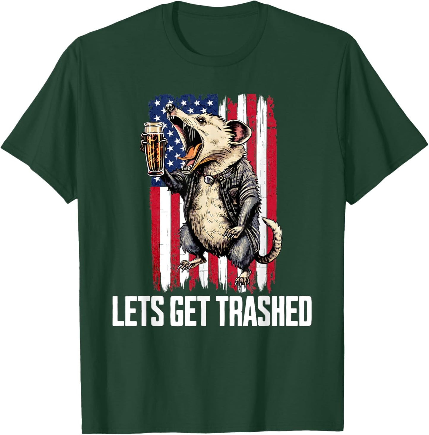 4th of July Awesome Possum Drinking A Beer Funny Opossum Men T-Shirt - T-Shirt | Forest