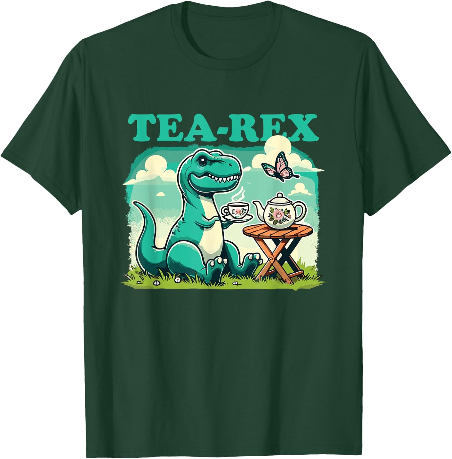 Tea-Rex Funny Dinosaur Tea Lover T-Shirt - T-Shirt | Forest