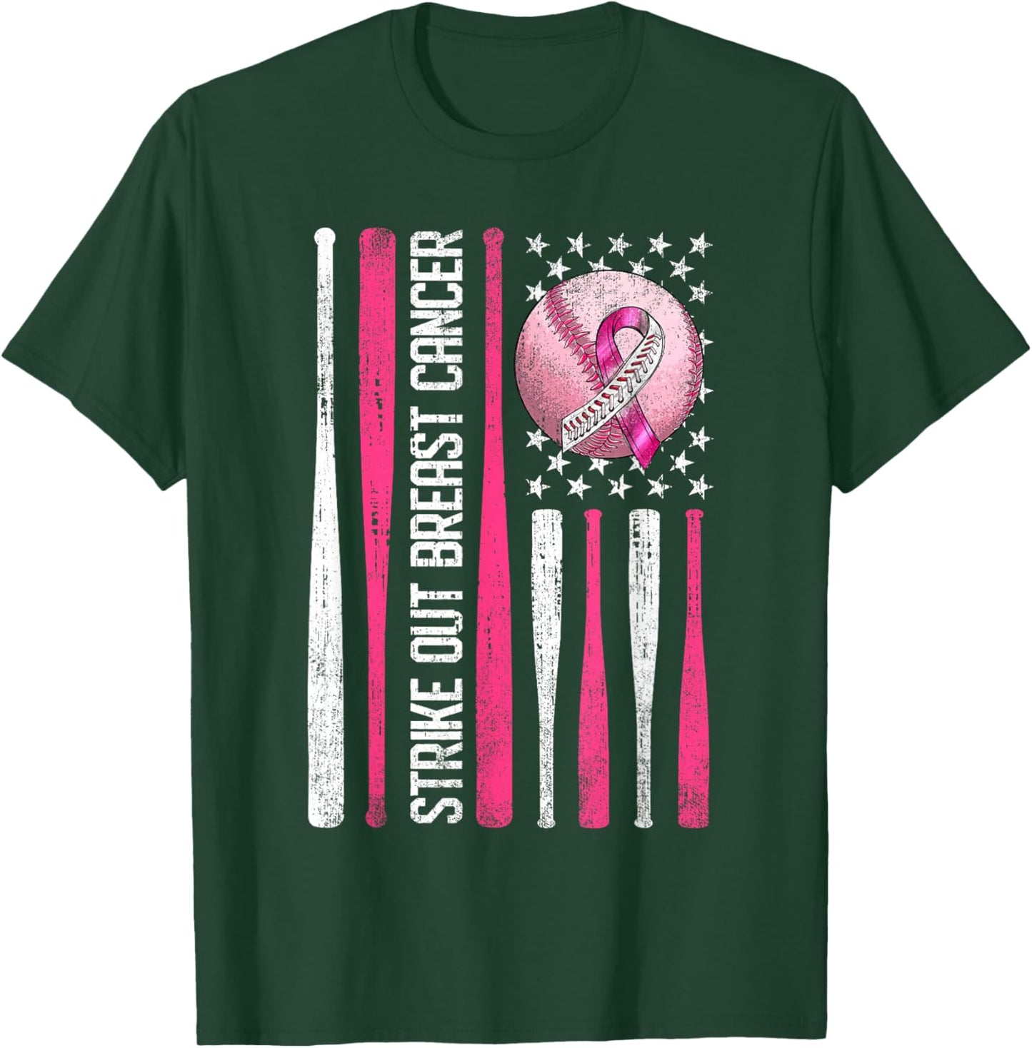Strike Out Breast Cancer Baseball Fight Awareness Men Women T-Shirt - T-Shirt | Forest