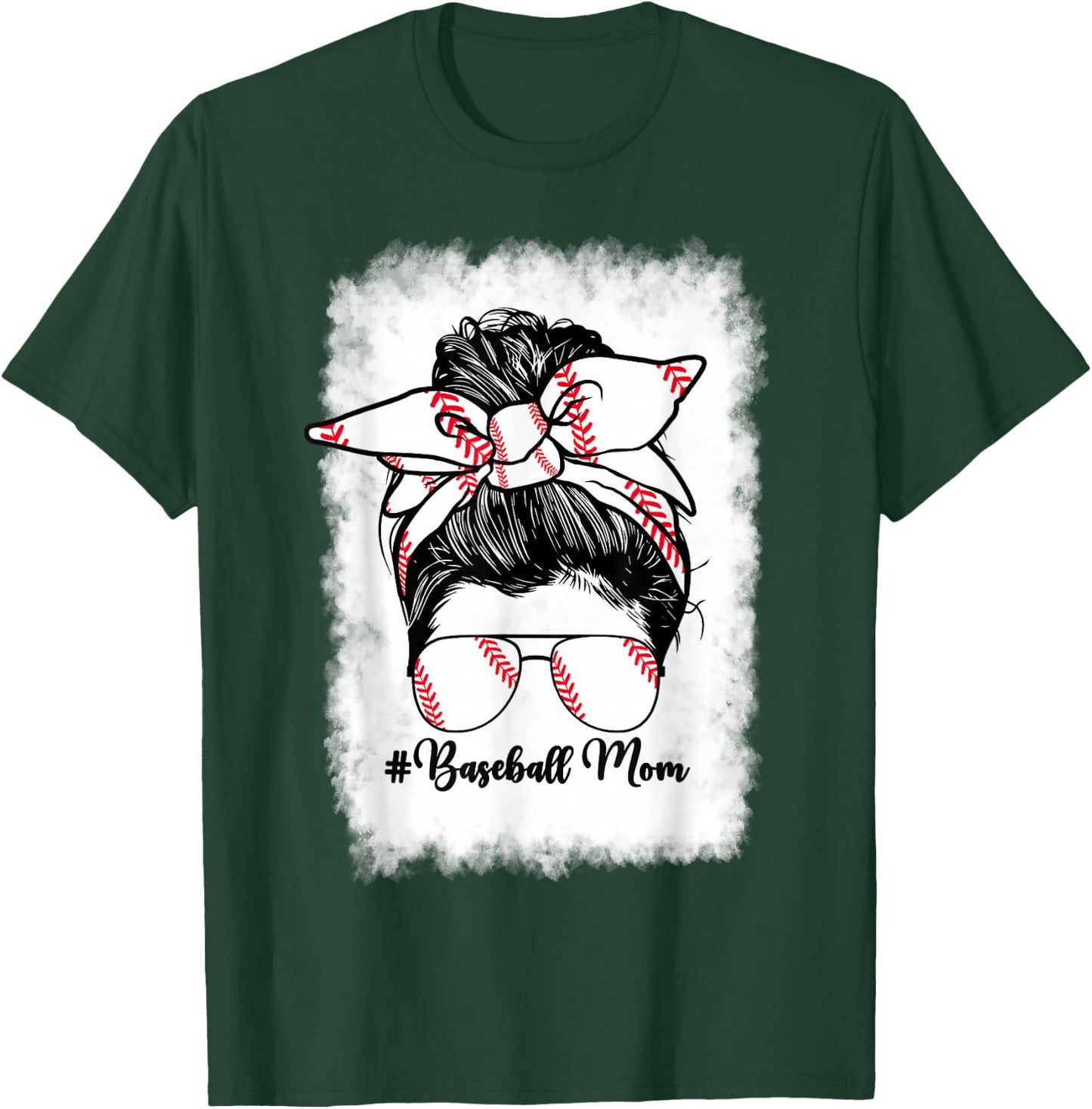 Baseball Mom Mama Messy Bun Baseball Player Son T-Shirt - T-Shirt | Forest