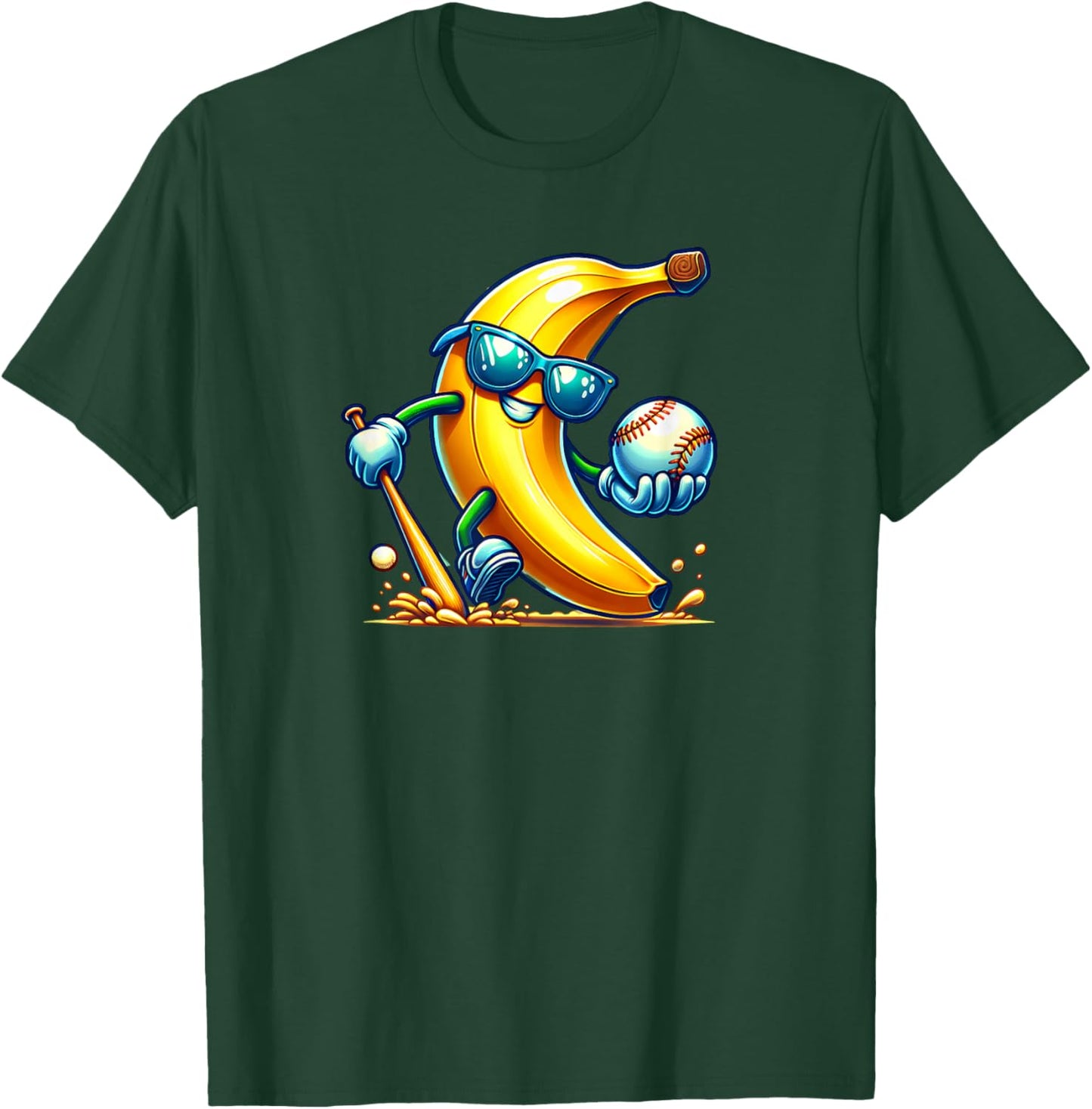 Banana Playing Baseball Fruit Lover Baseball Player T-Shirt - T-Shirt | Forest