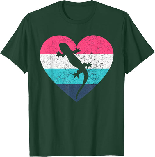 I love Gecko Reptile Heart Vintage Retro Distressed Print T-Shirt - T-Shirt | Forest