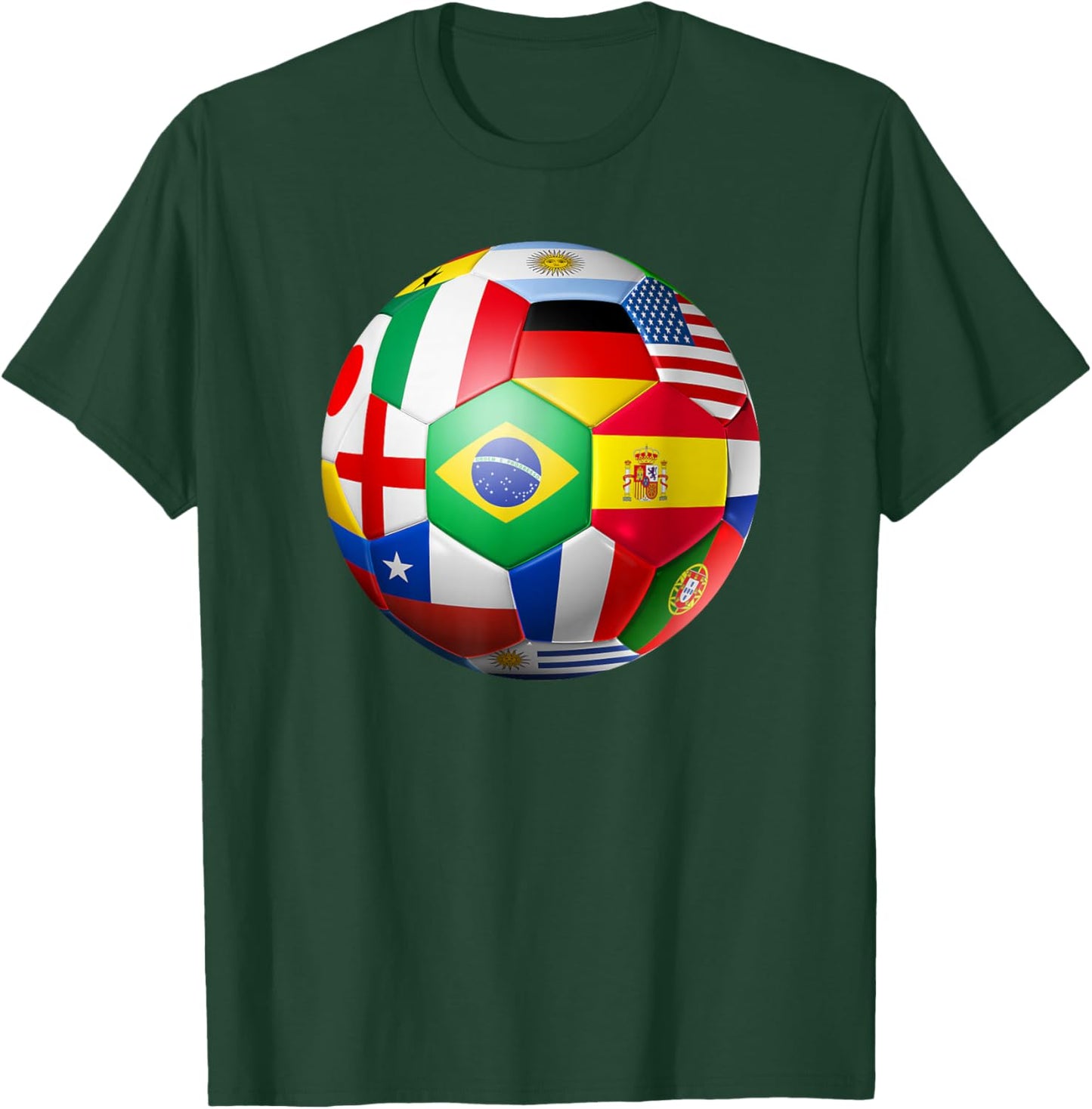 International Flags Soccer Ball, World Football Player Gift T-Shirt - T-Shirt | Forest