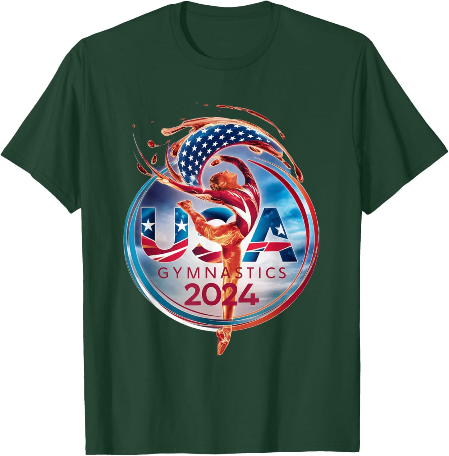 Vibrant Gymnastics 2024 Logo: Strength and Elegance USA T-Shirt - T-Shirt | Forest