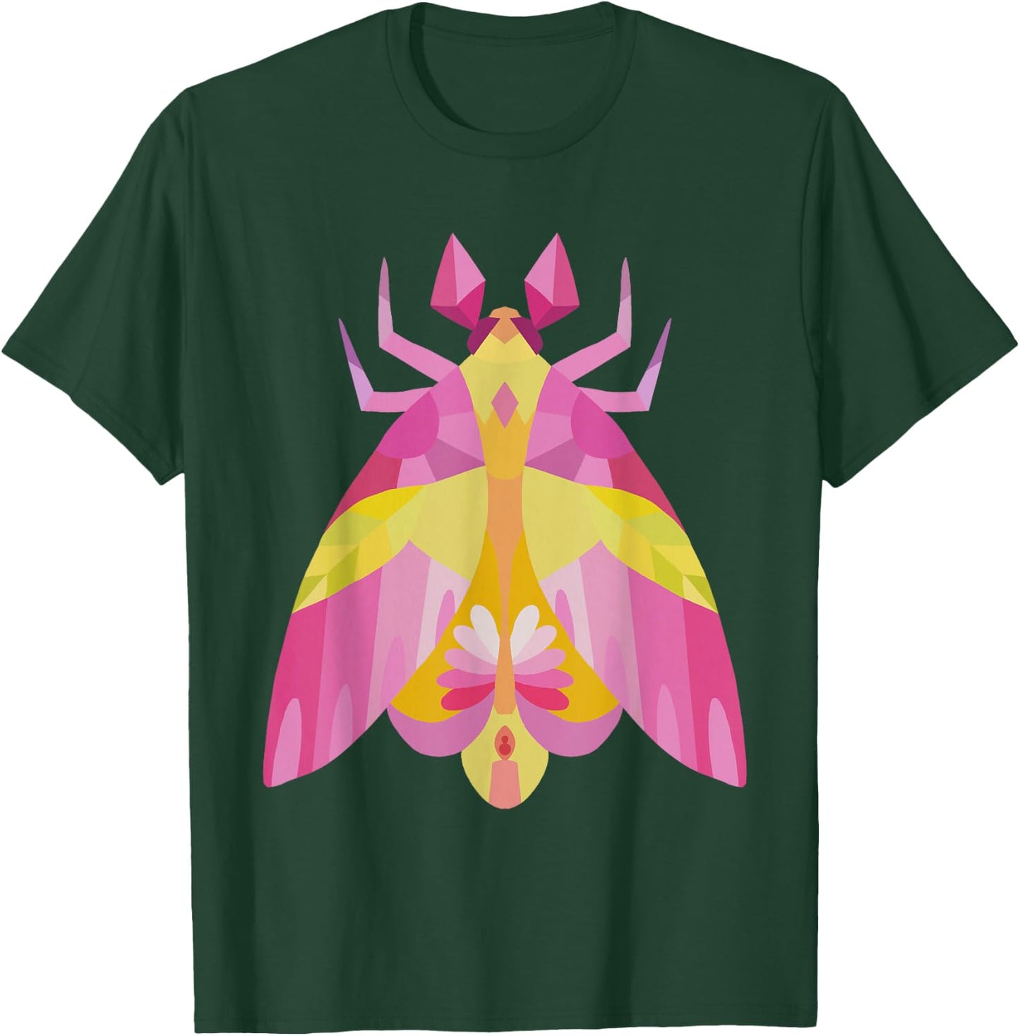 Geometric Pink and Yellow Rosy Maple Moth Insect Bug T-Shirt - T-Shirt | Forest