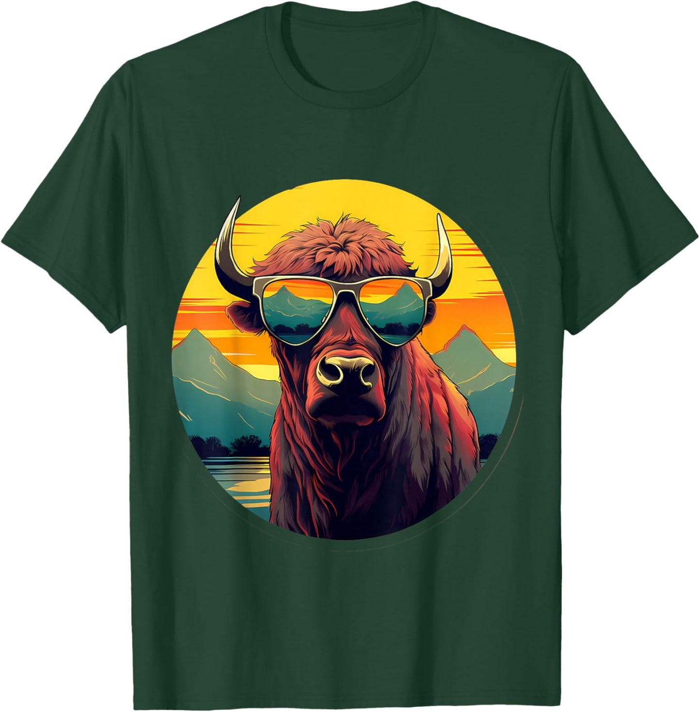 Buffalo Sunglasses Colorful Portrait Animal Art Safari Bison T-Shirt - T-Shirt | Forest
