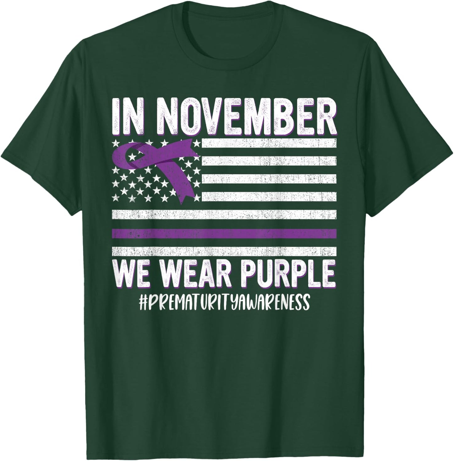 Prematurity Awareness Ribbon USA Flag T-Shirt - T-Shirt | Forest