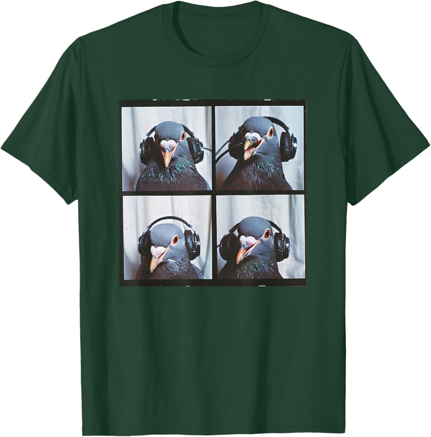 Pigeon Wearing Headphones Singing Pigeon Fancier Photobooth T-Shirt - T-Shirt | Forest
