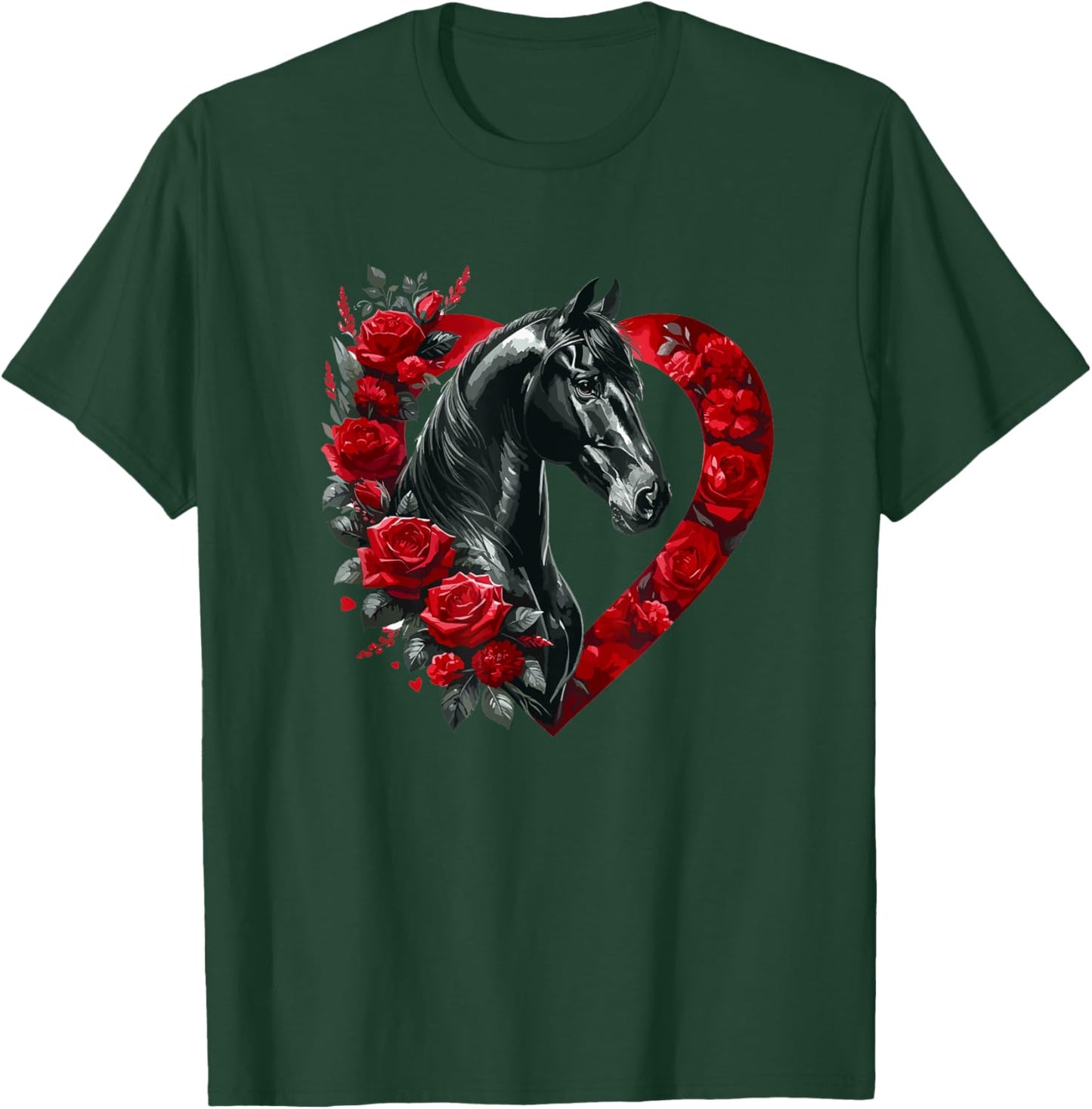 My Horse Is My Valentine A Black Horse with Roses and Hearts T-Shirt - T-Shirt | Forest