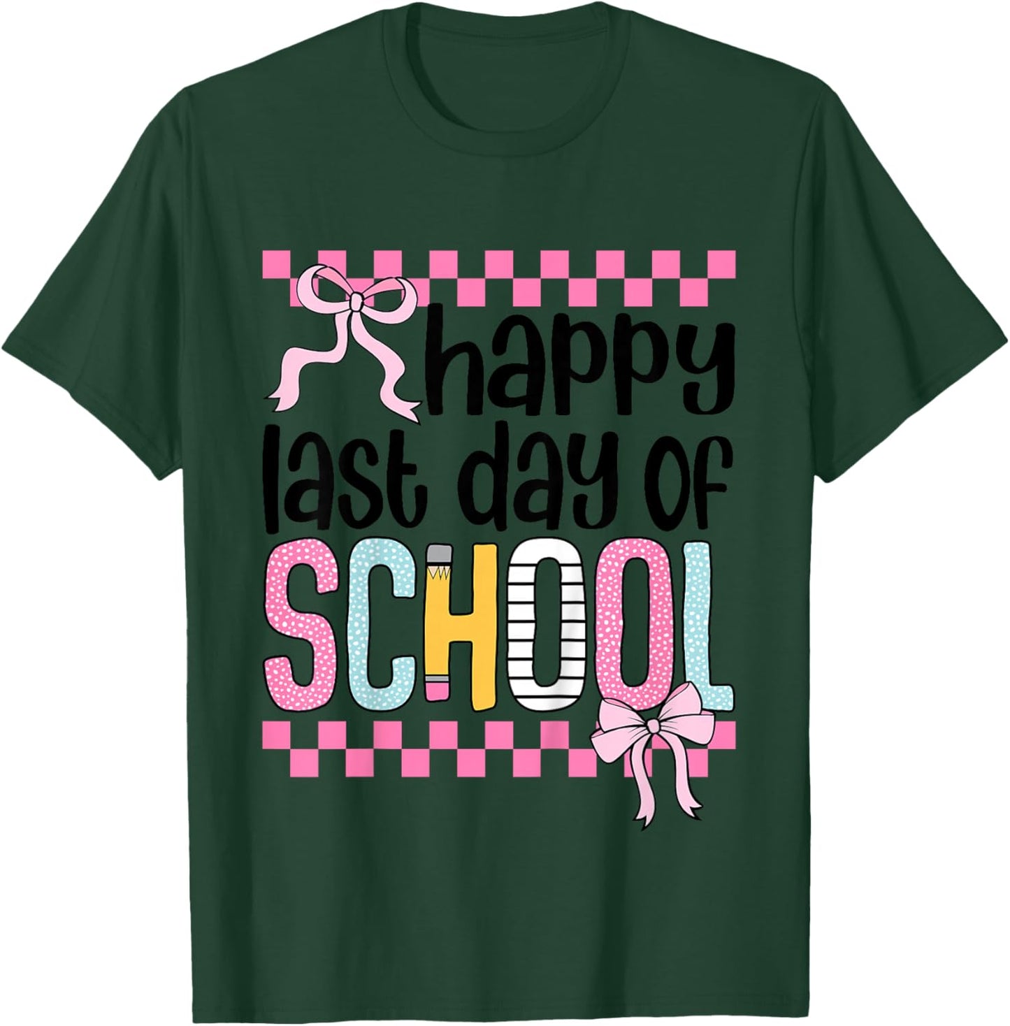 Happy Last Day of School Girls Coquette Bow Hello Summer T-Shirt - T-Shirt | Forest