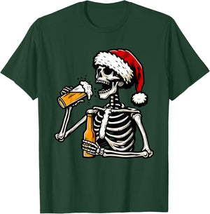Christmas Santa Skull Skeleton Beer Drinking Drinker T-Shirt - T-Shirt | Forest