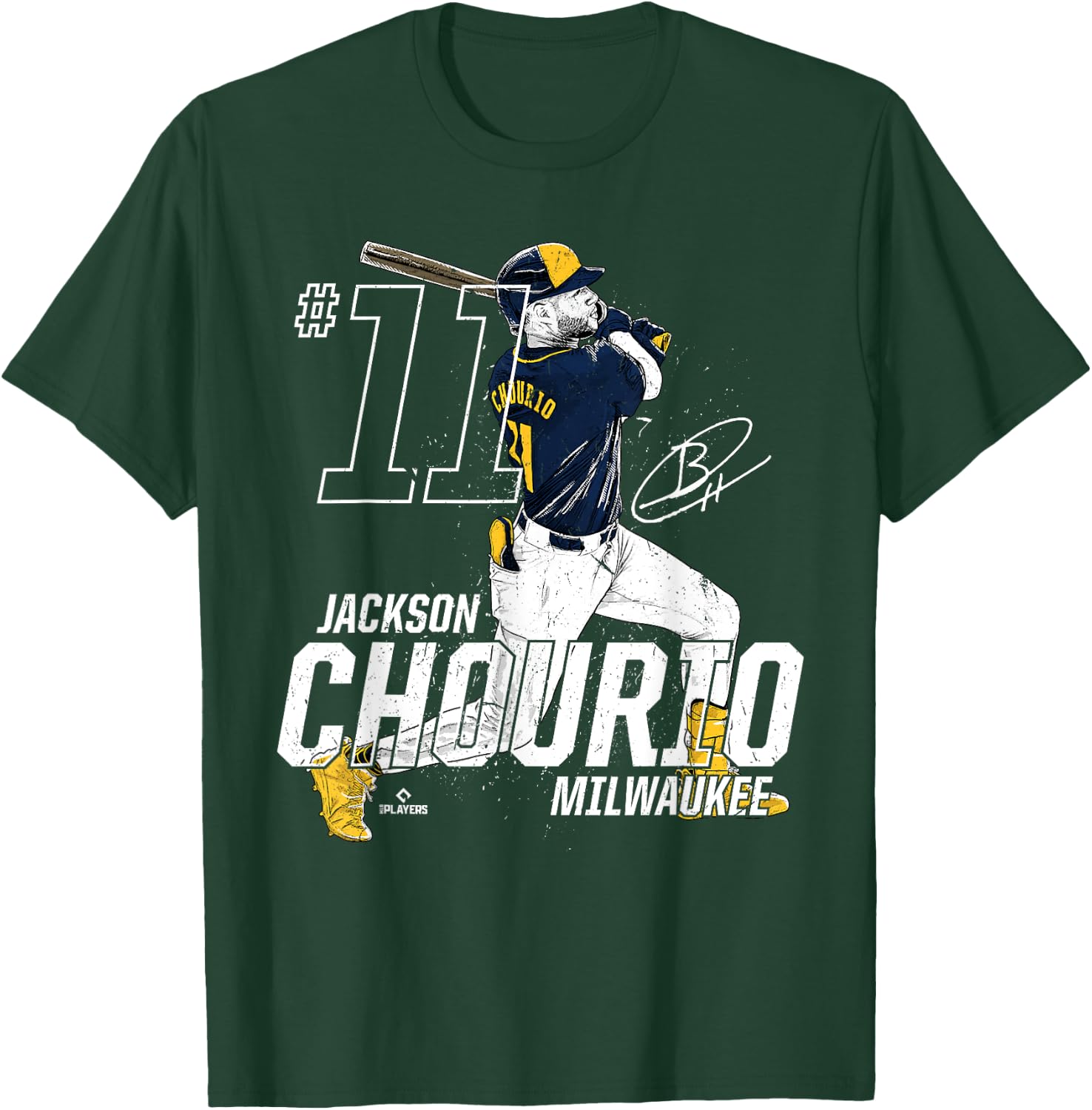 Dynamic Pose Jackson Chourio Milwaukee Baseball MLBPA T-Shirt - T-Shirt | Forest