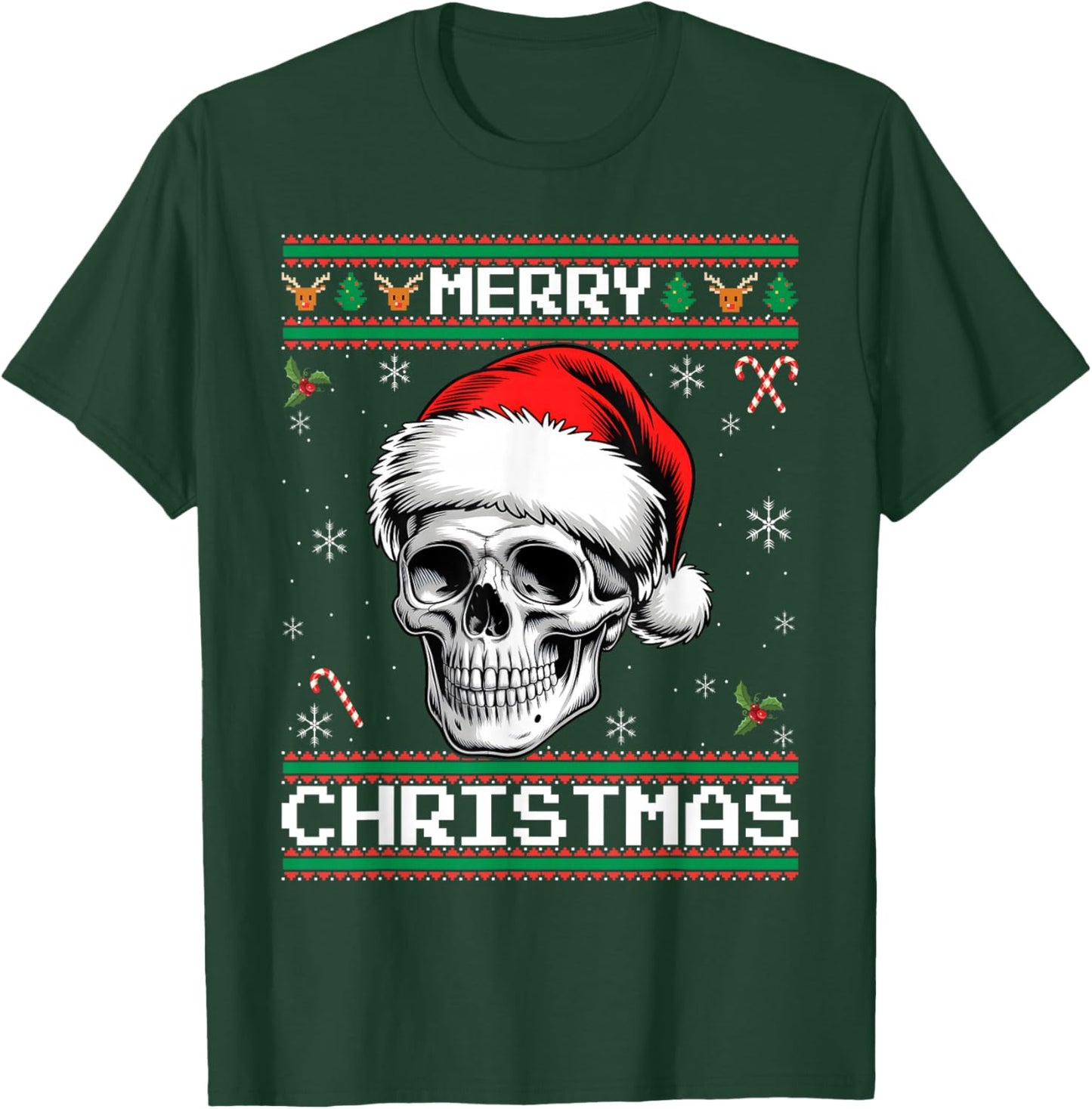 Gothic Christmas, Ugly Sweater Goth Skull Christmas T-Shirt - T-Shirt | Forest